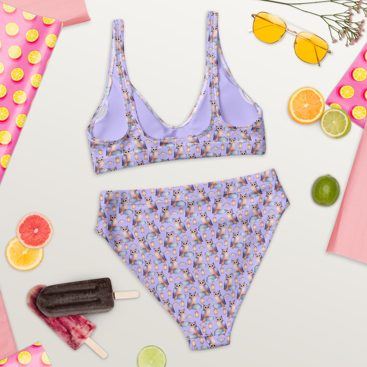 Owl-Themed Recycled High-Waisted Bikini – Sustainable & Eco-Friendly - Dudeily