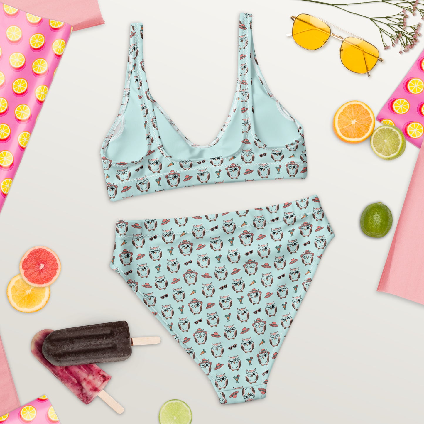 Owl Print Recycled High-Waisted Bikini – Eco-Friendly & Stylish - Dudeily