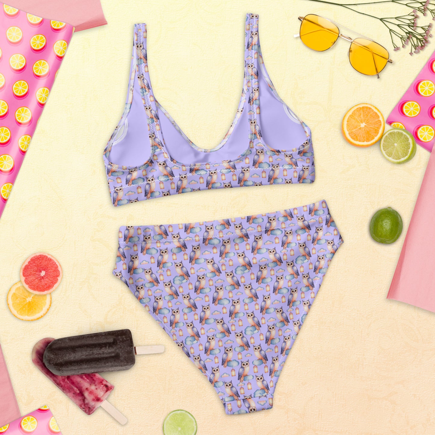 Owl-Themed Recycled High-Waisted Bikini – Sustainable & Eco-Friendly - Dudeily