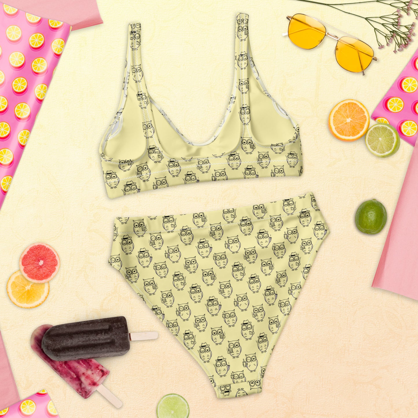 Owl-Themed Recycled High-Waisted Bikini – Eco-Friendly & Stylish - Dudeily