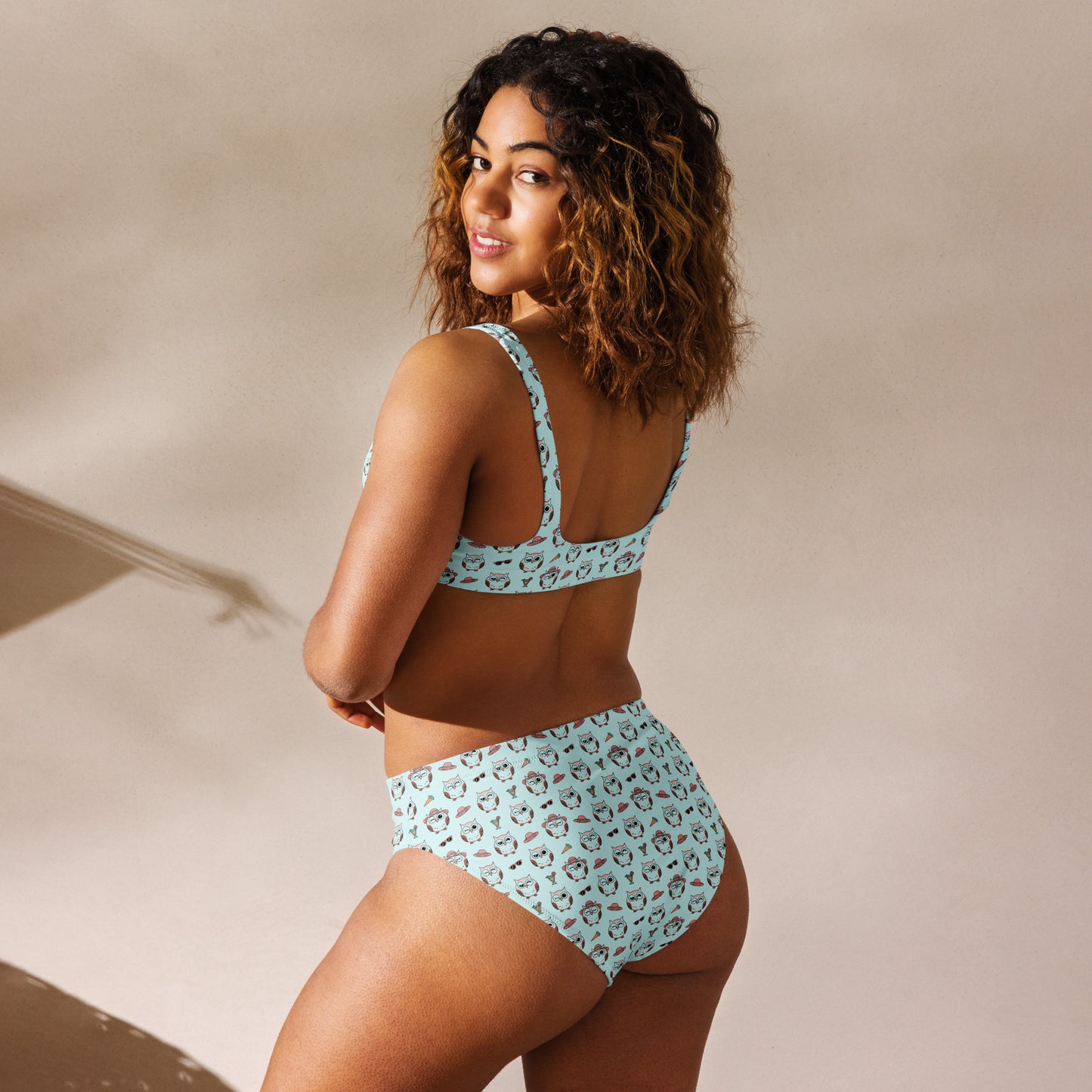 Owl Print Recycled High-Waisted Bikini – Eco-Friendly & Stylish - Dudeily