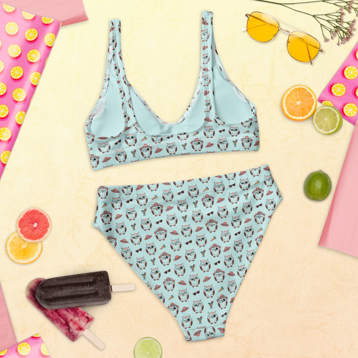 Owl Print Recycled High-Waisted Bikini – Eco-Friendly & Stylish - Dudeily