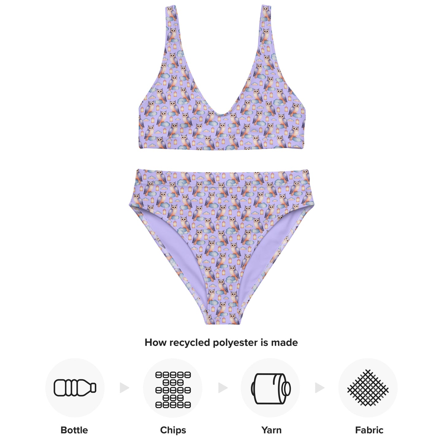 Owl-Themed Recycled High-Waisted Bikini – Sustainable & Eco-Friendly - Dudeily