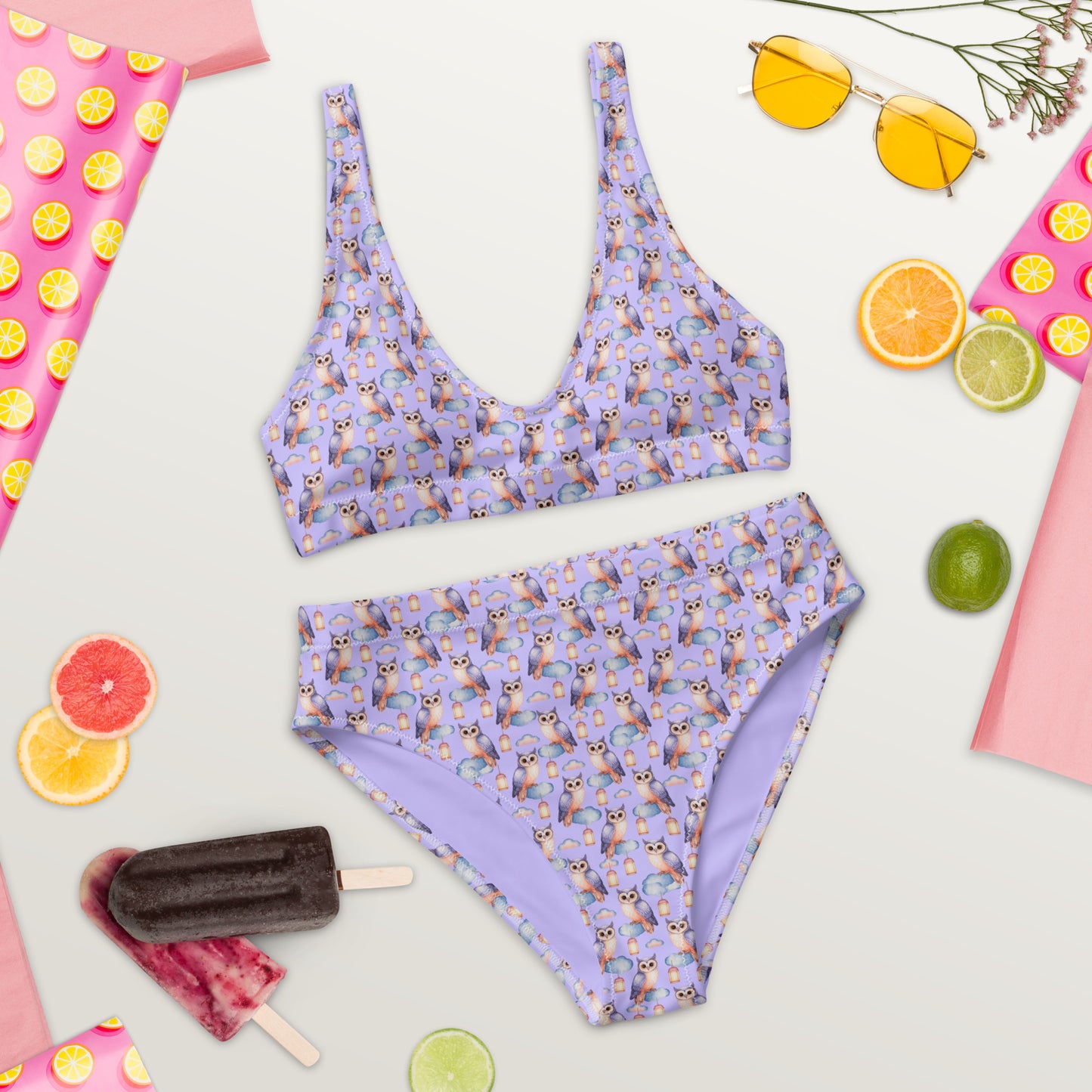 Owl-Themed Recycled High-Waisted Bikini – Sustainable & Eco-Friendly - Dudeily