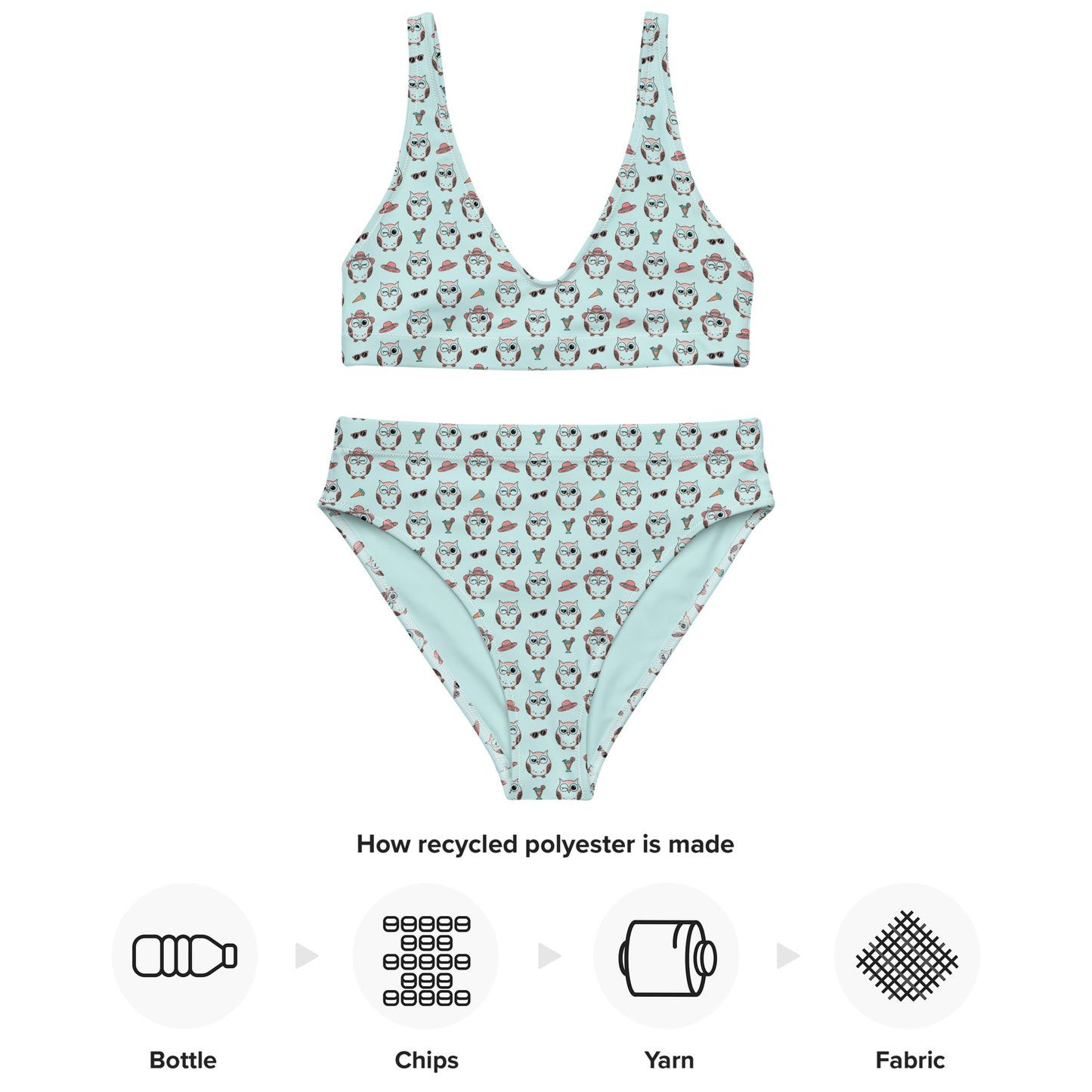 Owl Print Recycled High-Waisted Bikini – Eco-Friendly & Stylish - Dudeily