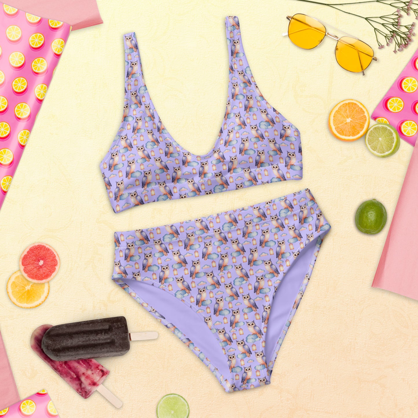 Owl-Themed Recycled High-Waisted Bikini – Sustainable & Eco-Friendly - Dudeily