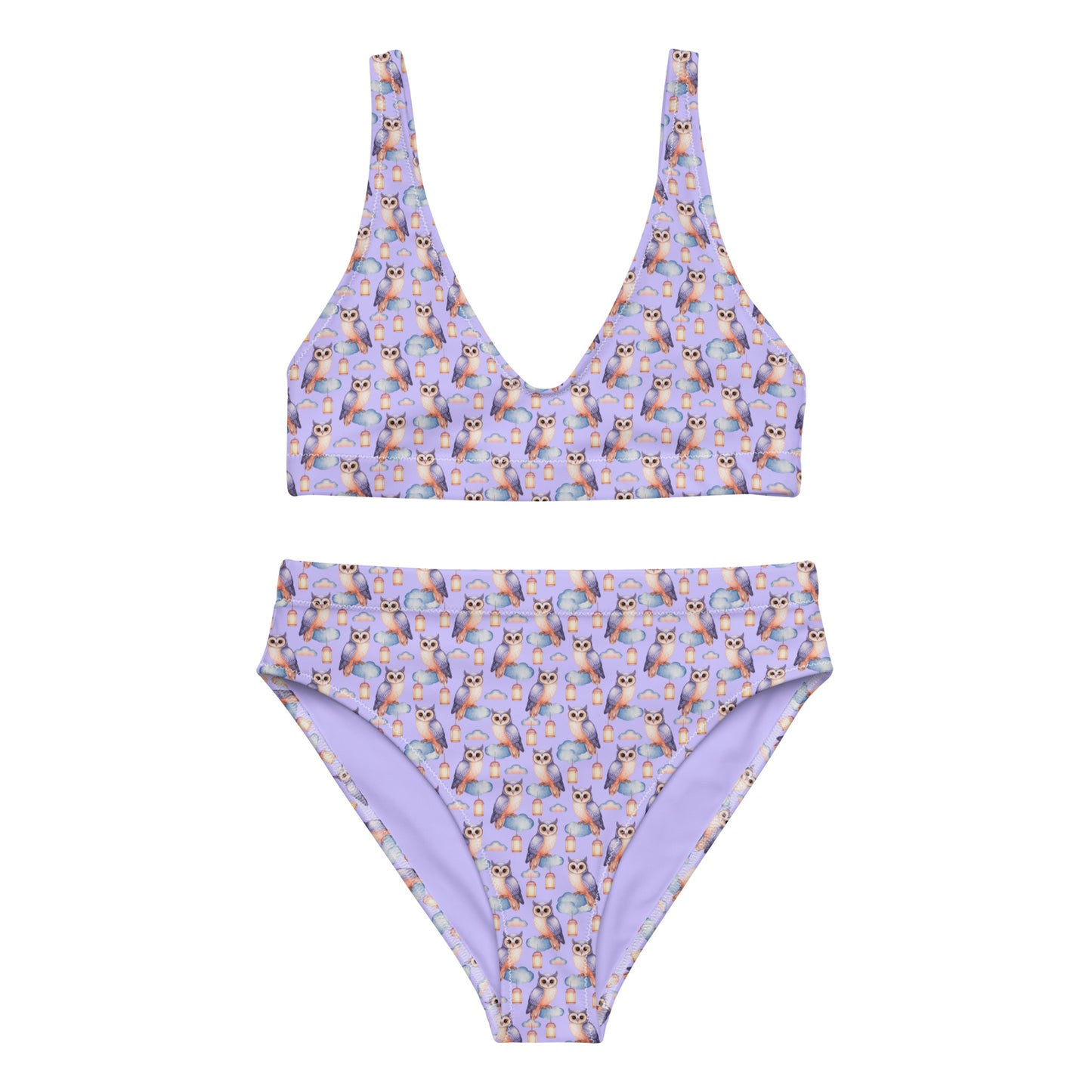 Owl-Themed Recycled High-Waisted Bikini – Sustainable & Eco-Friendly - Dudeily