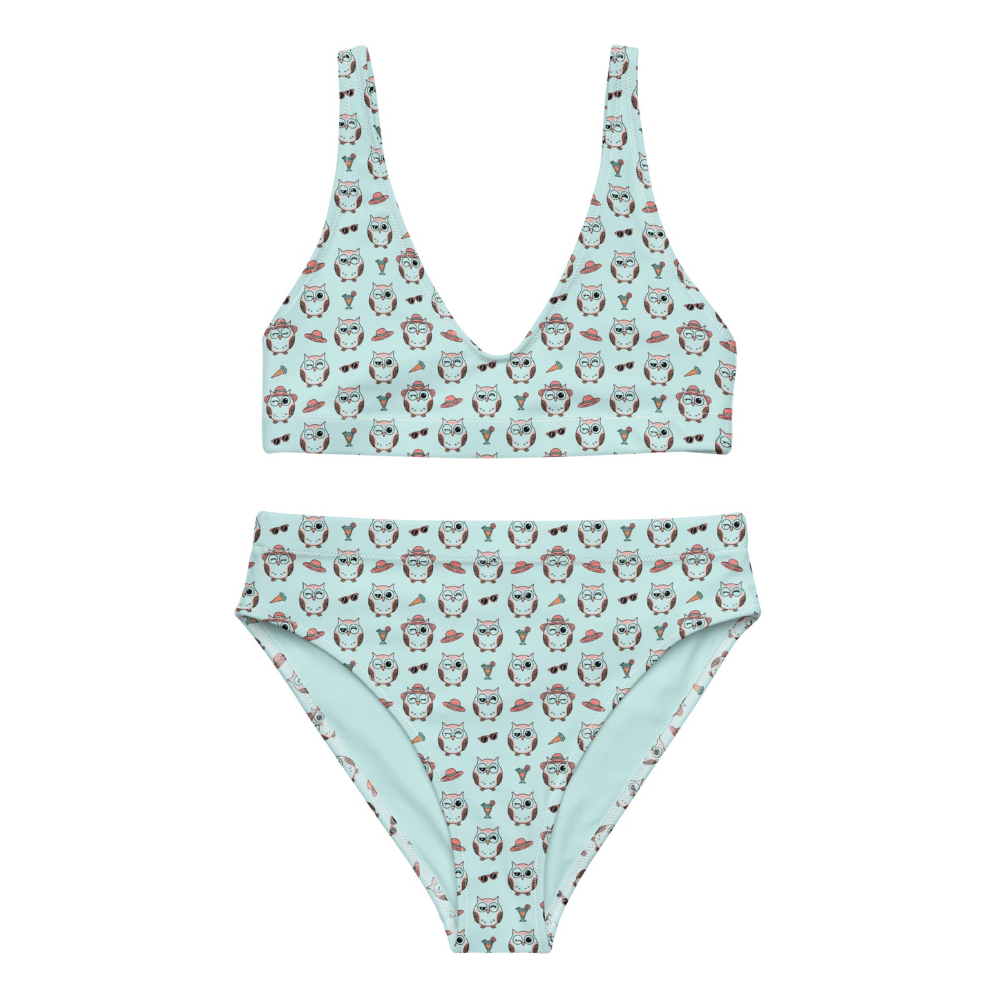 Owl Print Recycled High-Waisted Bikini – Eco-Friendly & Stylish - Dudeily