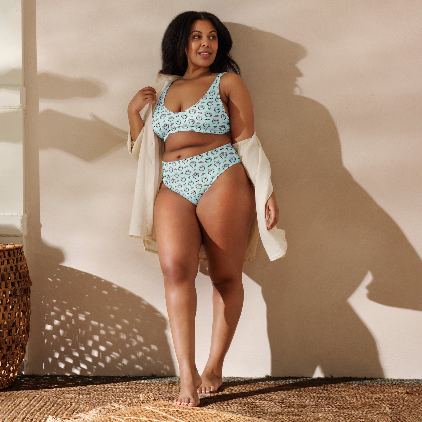 Owl Print Recycled High-Waisted Bikini – Eco-Friendly & Stylish - Dudeily