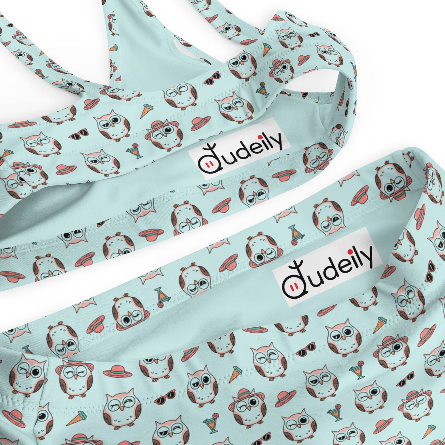 Owl Print Recycled High-Waisted Bikini – Eco-Friendly & Stylish - Dudeily
