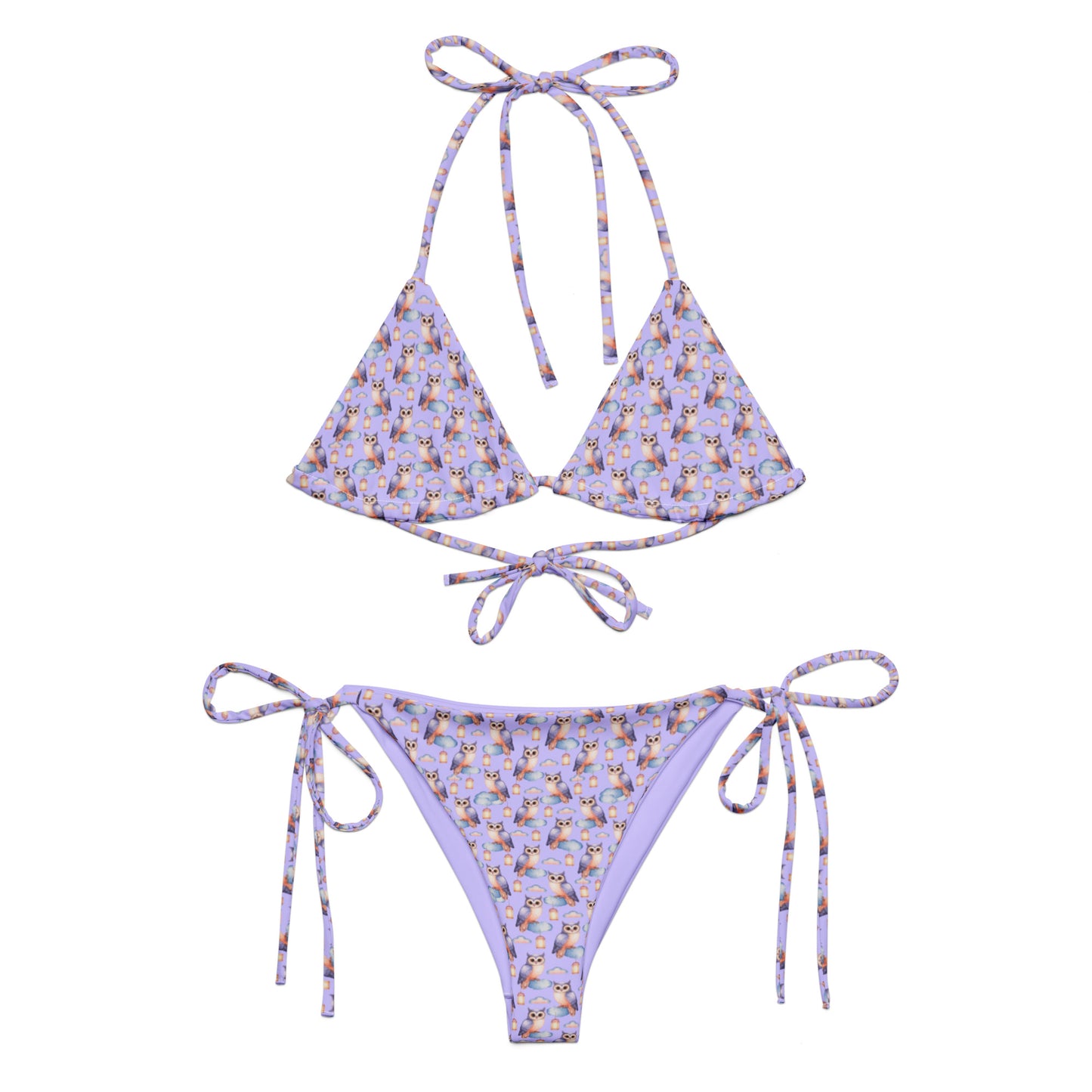 Owl-Themed All-Over Print Recycled String Bikini – Sustainable Fashion - Dudeily