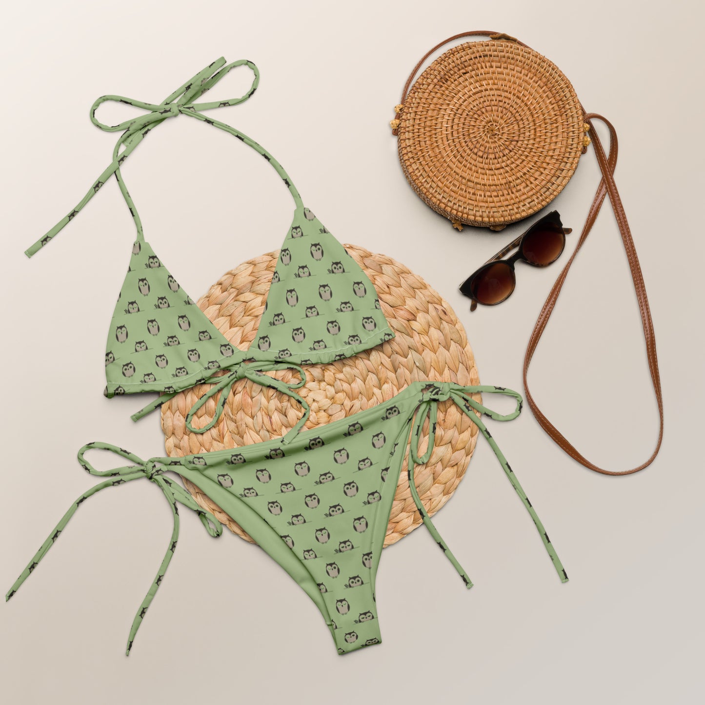 Owl-Themed All-Over Print Recycled String Bikini – Sustainable Fashion - Dudeily