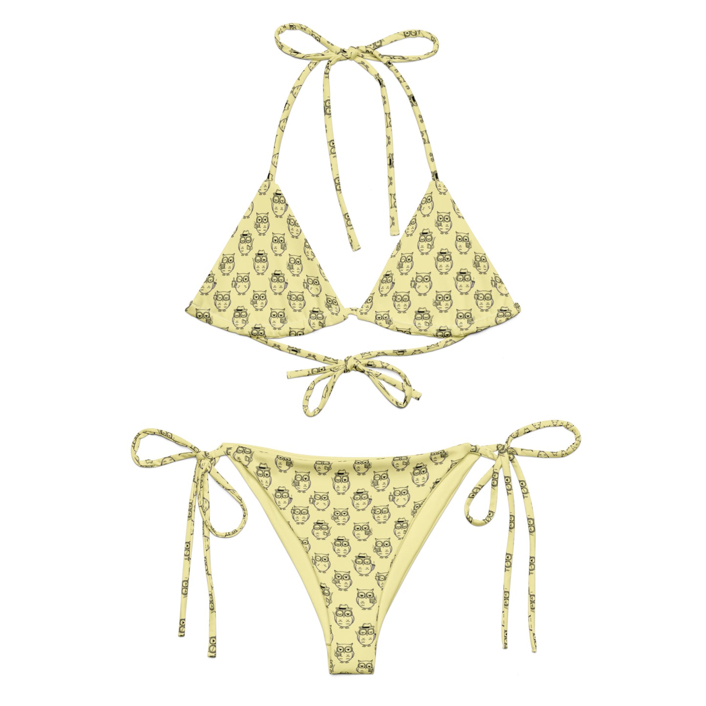 Owl-Themed All-Over Print Recycled String Bikini – Eco-Friendly Fashion - Dudeily