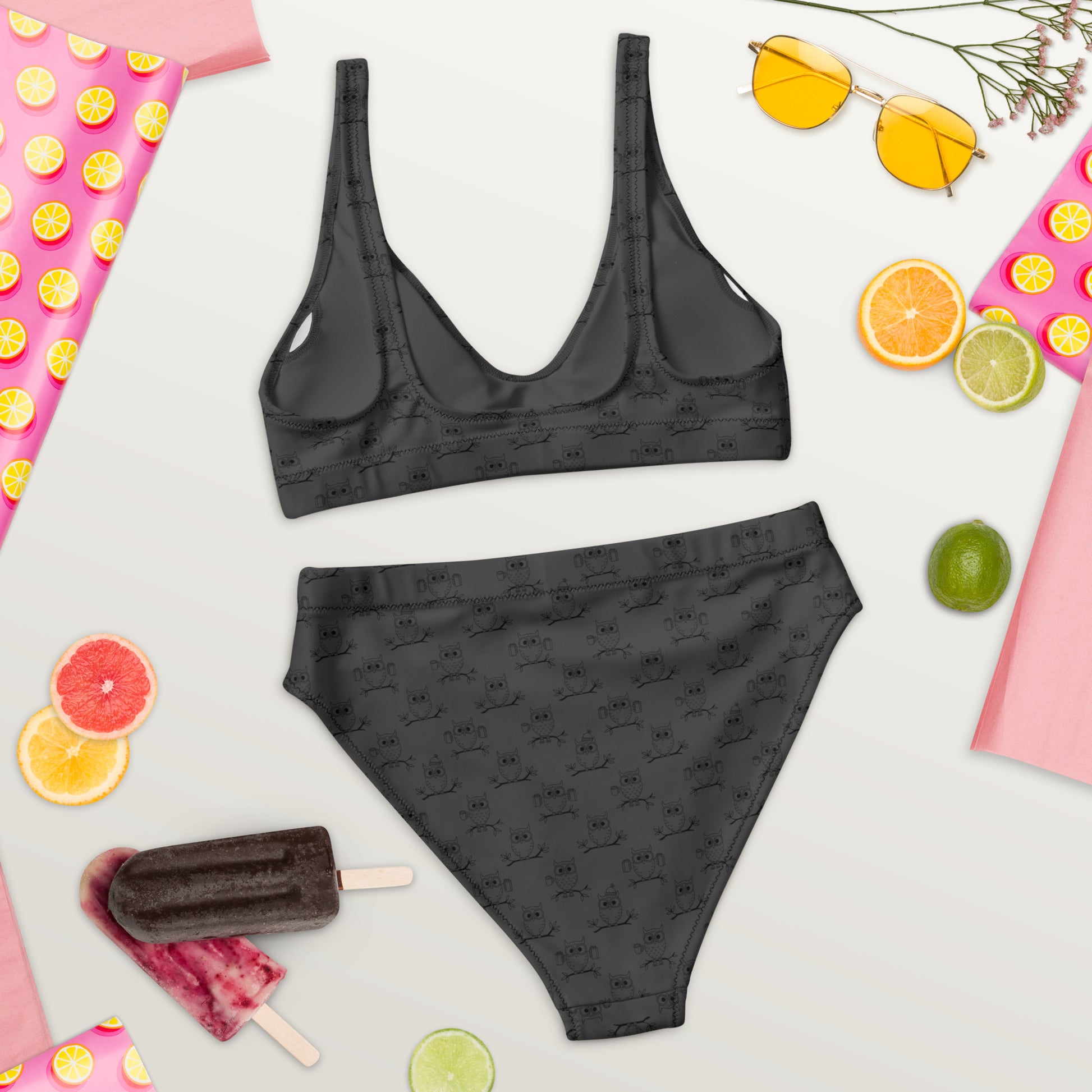 Recycled High-Waisted Bikini – Eco-Friendly Swimwear for owl Lovers - Dudeily