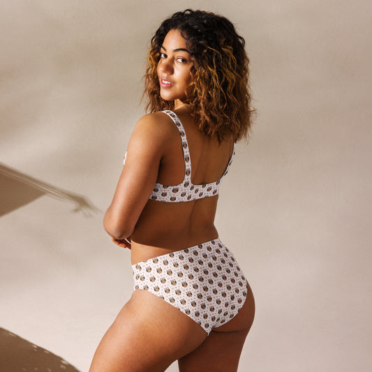 Recycled High-Waisted Bikini: Owl-Themed Sustainable Style - Dudeily