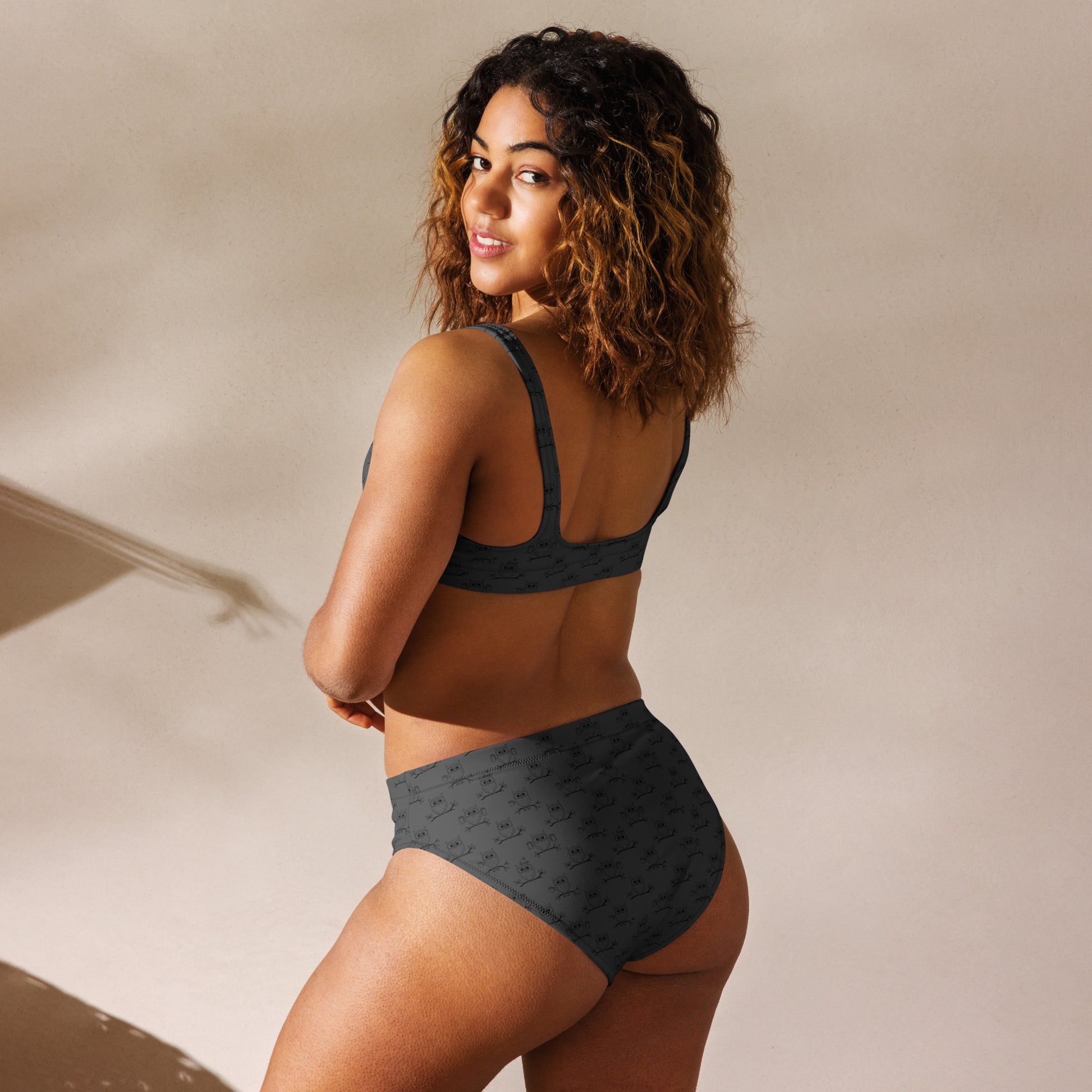 Recycled High-Waisted Bikini – Eco-Friendly Swimwear for owl Lovers - Dudeily