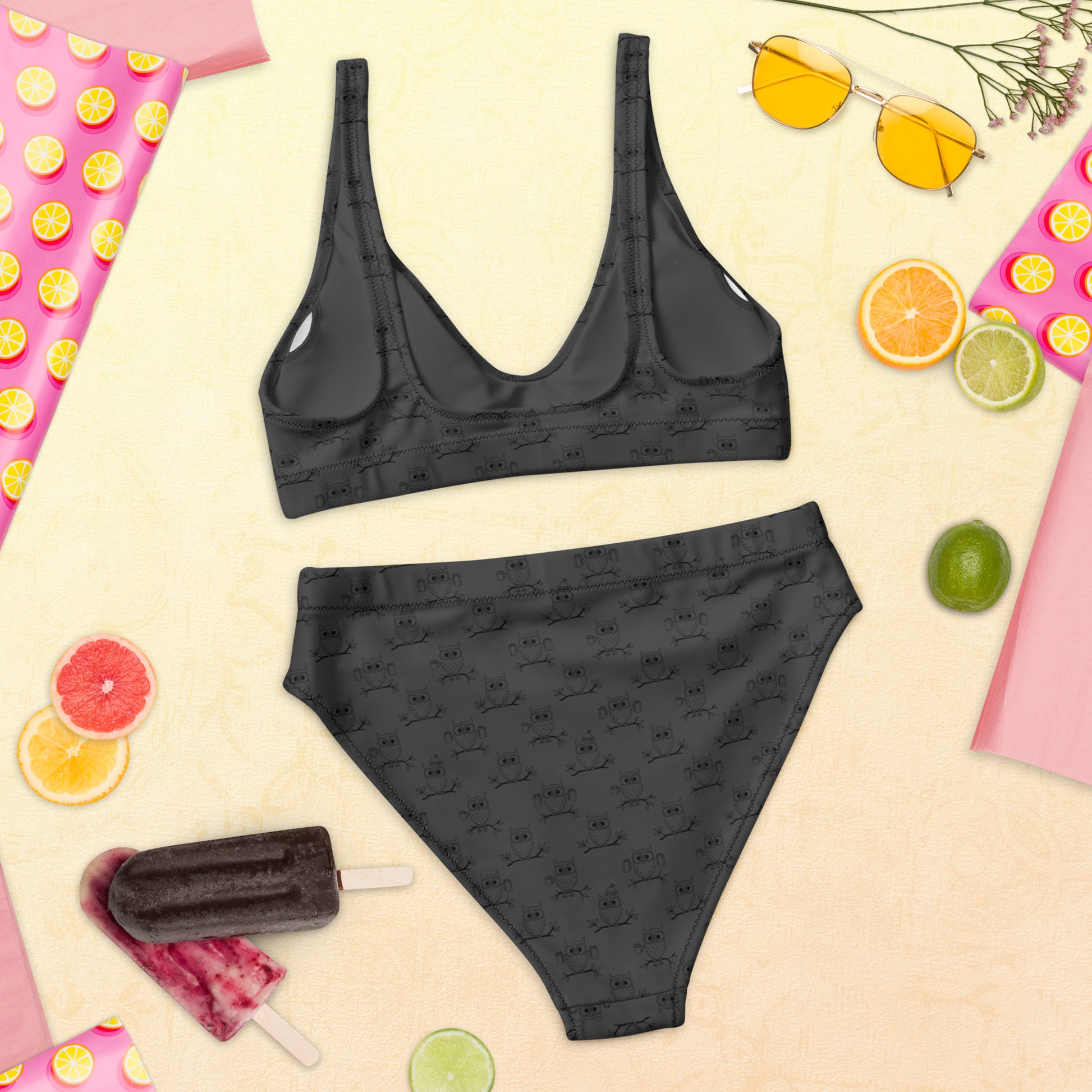 Recycled High-Waisted Bikini – Eco-Friendly Swimwear for owl Lovers - Dudeily