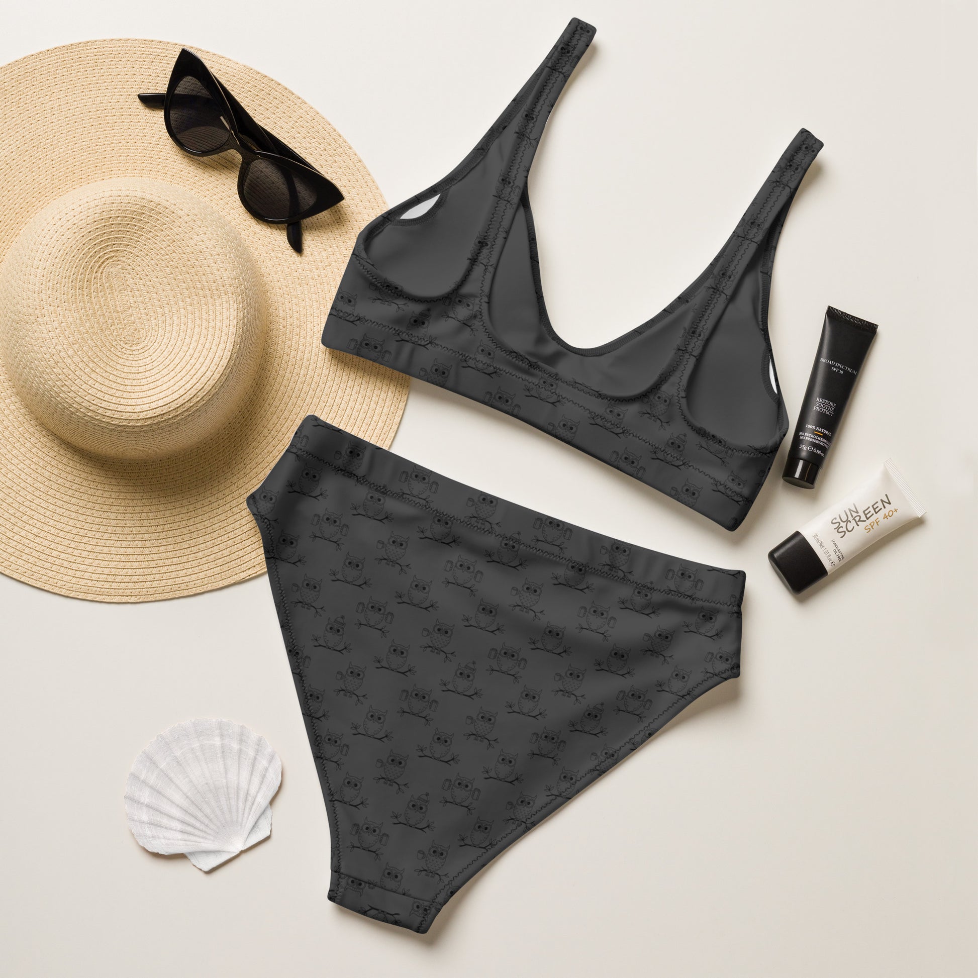 Recycled High-Waisted Bikini – Eco-Friendly Swimwear for owl Lovers - Dudeily