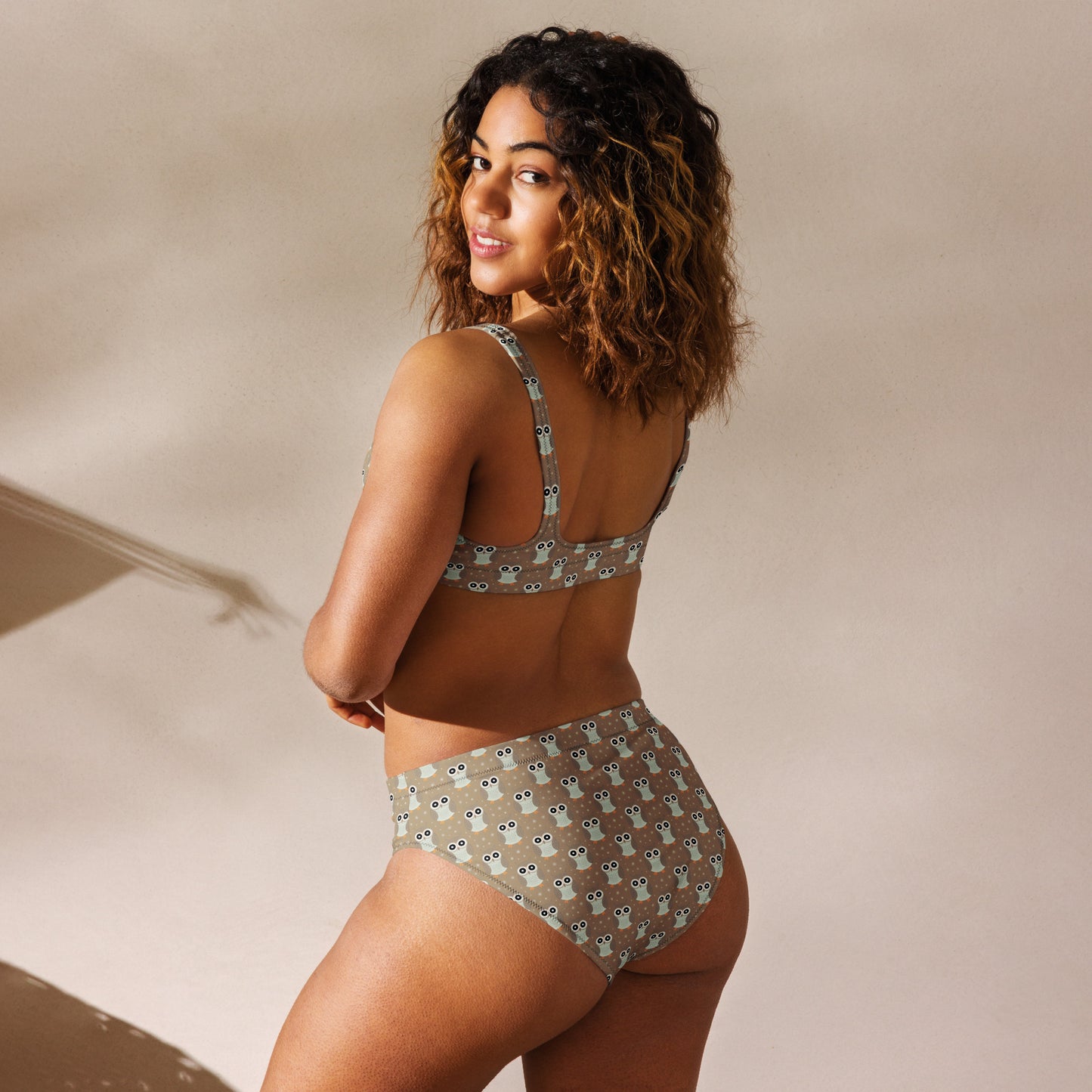 Recycled High-Waisted Bikini – Eco-Friendly Owl Print Swimwear - Dudeily