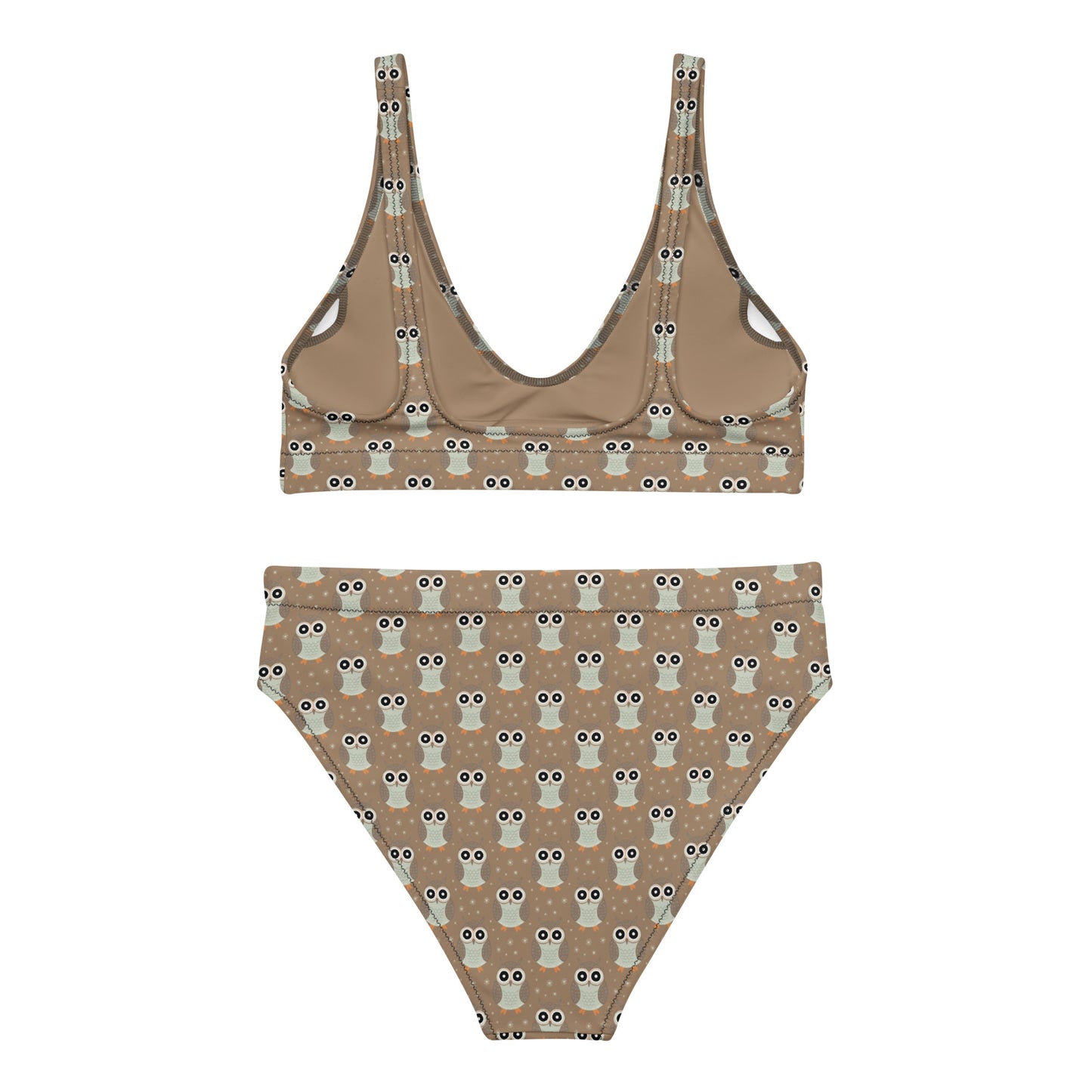 Recycled High-Waisted Bikini – Eco-Friendly Owl Print Swimwear - Dudeily