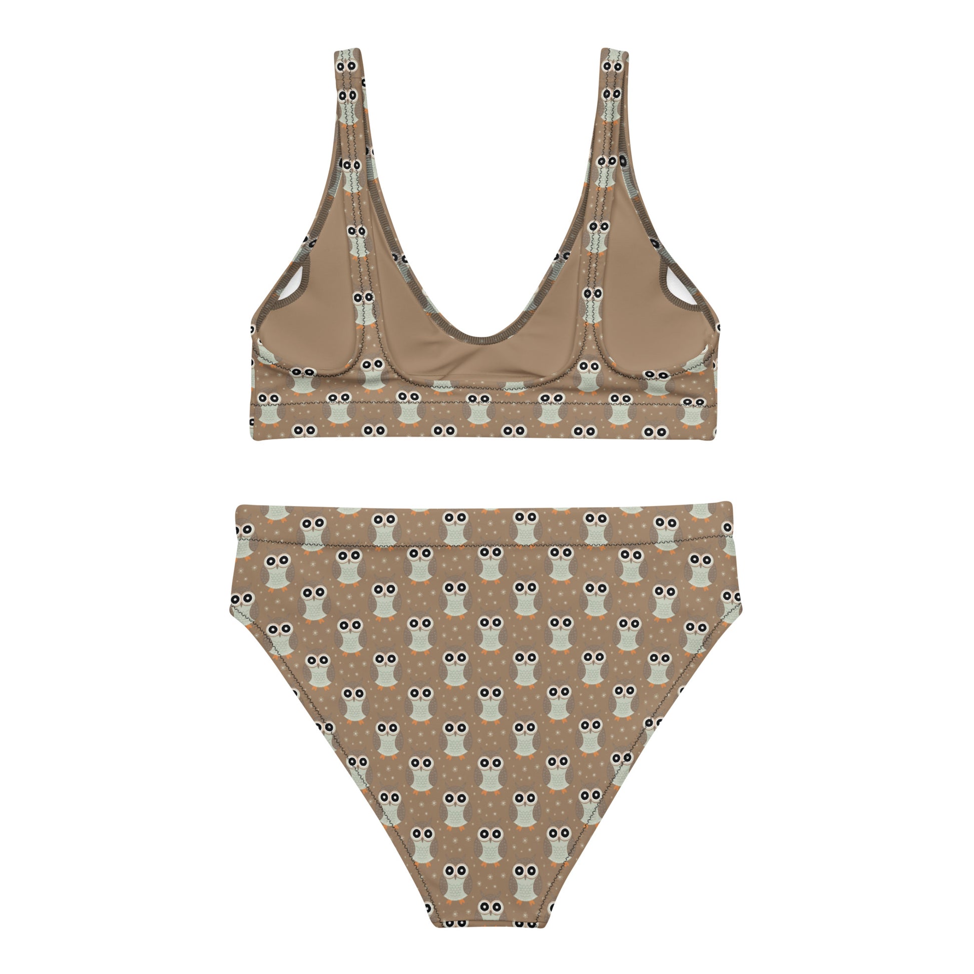 Recycled High-Waisted Bikini – Eco-Friendly Owl Print Swimwear - Dudeily