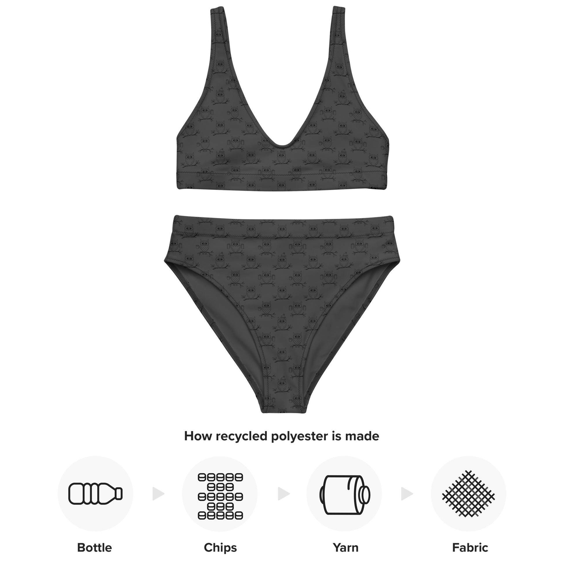 Recycled High-Waisted Bikini – Eco-Friendly Swimwear for owl Lovers - Dudeily