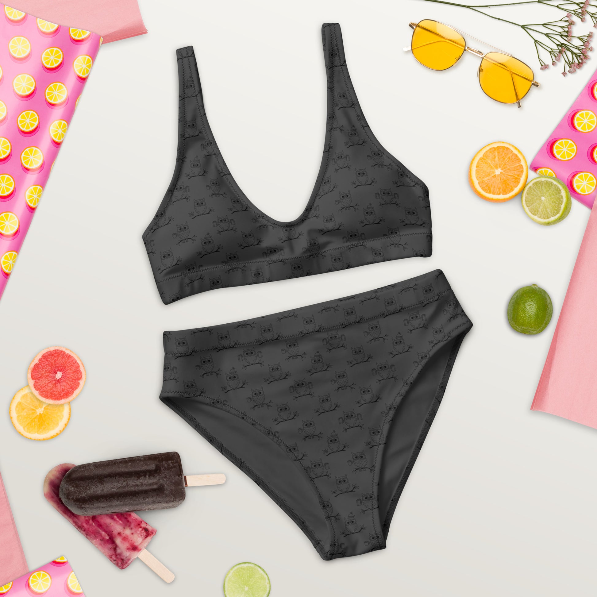 Recycled High-Waisted Bikini – Eco-Friendly Swimwear for owl Lovers - Dudeily