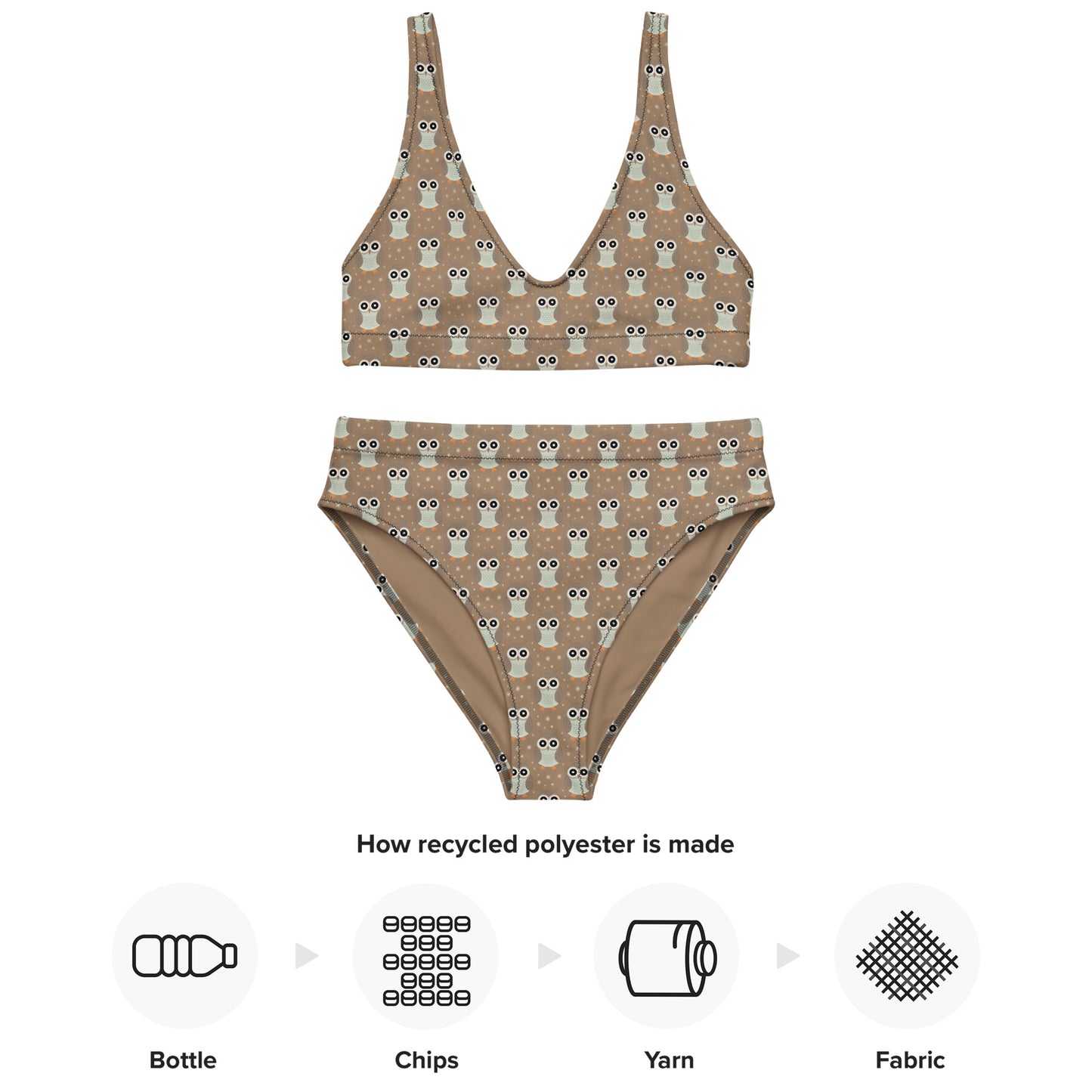 Recycled High-Waisted Bikini – Eco-Friendly Owl Print Swimwear - Dudeily