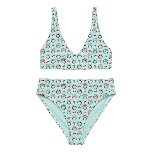 Owl Print Recycled High-Waisted Bikini – Eco-Friendly & Stylish - Dudeily