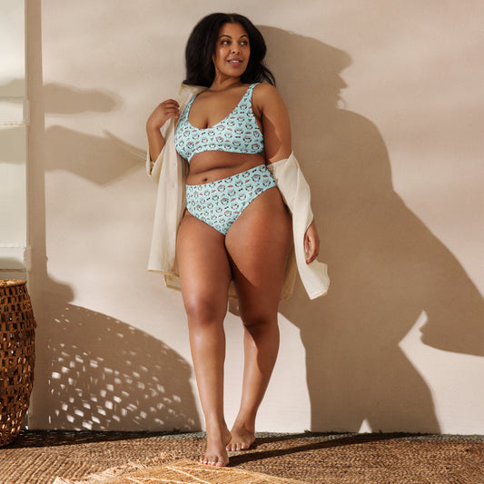Owl Print Recycled High-Waisted Bikini – Eco-Friendly & Stylish - Dudeily