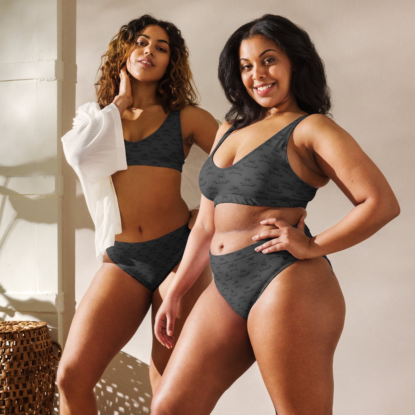 Recycled High-Waisted Bikini – Eco-Friendly Swimwear for owl Lovers - Dudeily