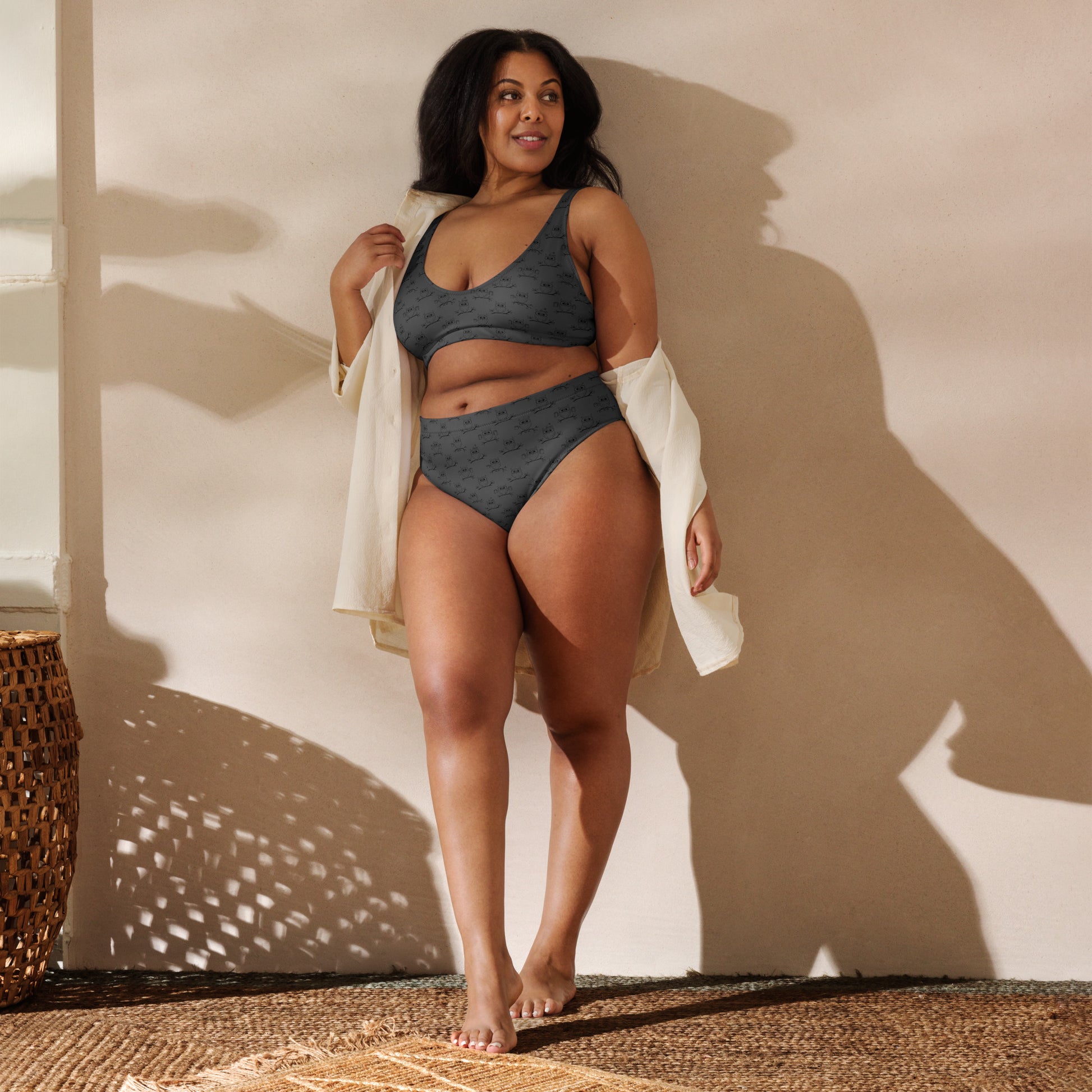 Recycled High-Waisted Bikini – Eco-Friendly Swimwear for owl Lovers - Dudeily