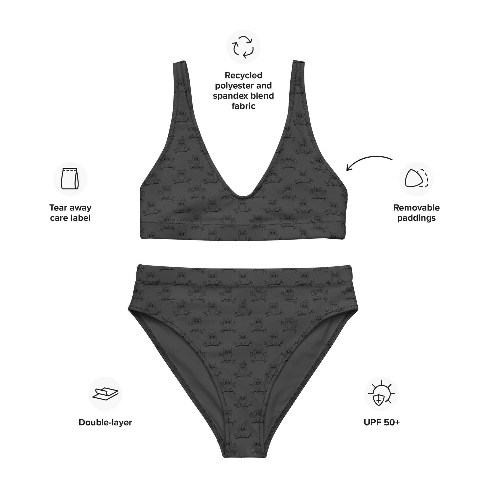 Recycled High-Waisted Bikini – Eco-Friendly Swimwear for owl Lovers - Dudeily