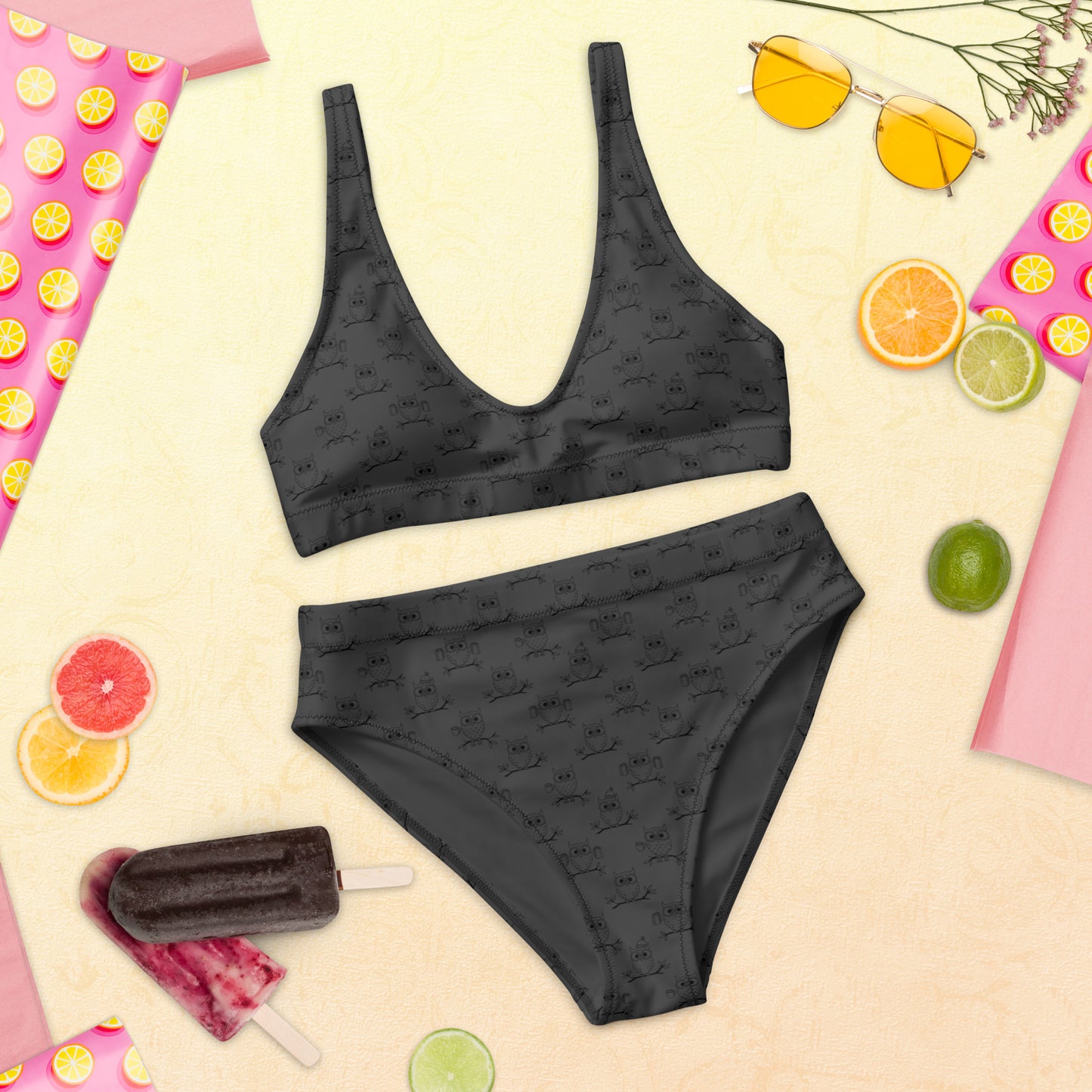 Recycled High-Waisted Bikini – Eco-Friendly Swimwear for owl Lovers - Dudeily