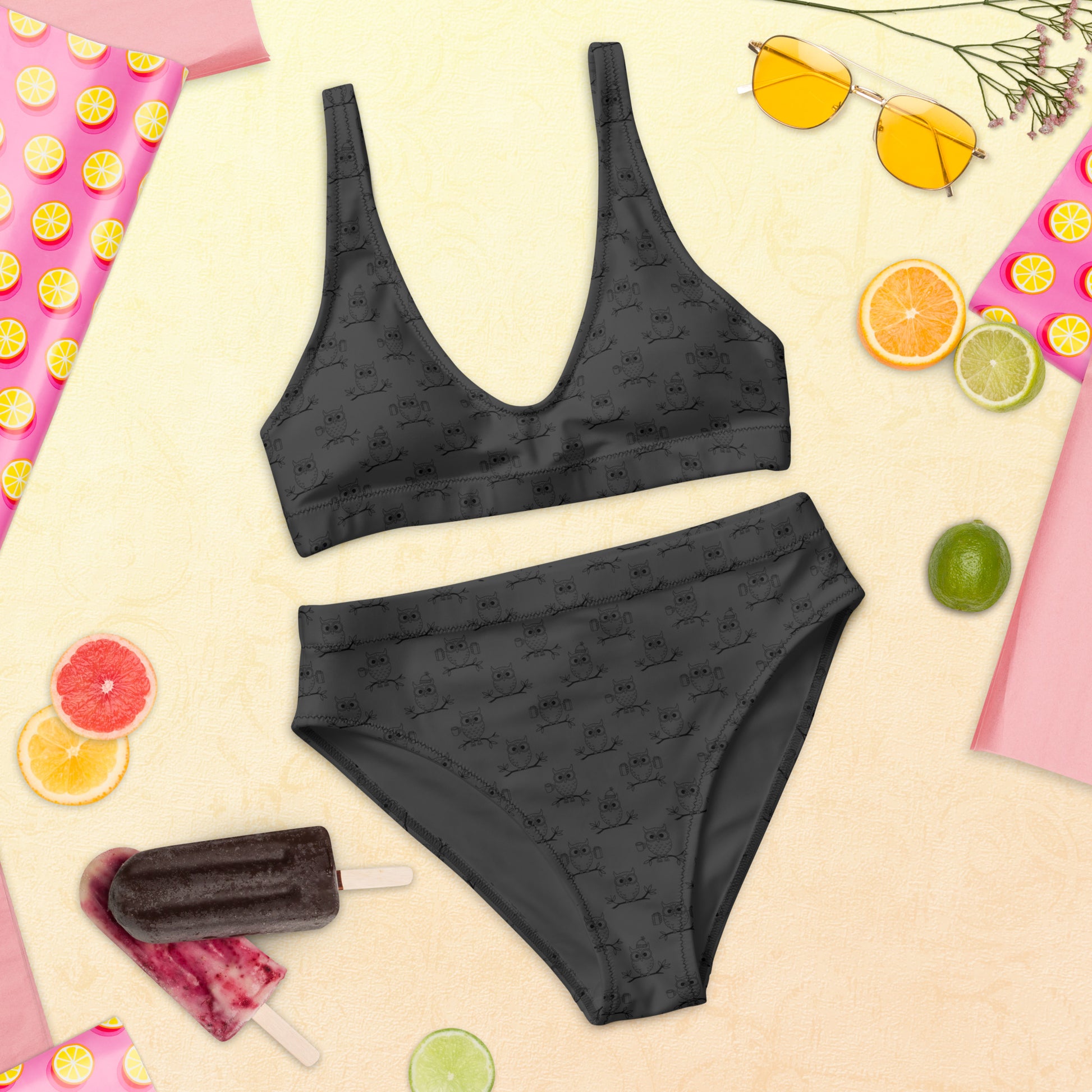 Recycled High-Waisted Bikini – Eco-Friendly Swimwear for owl Lovers - Dudeily