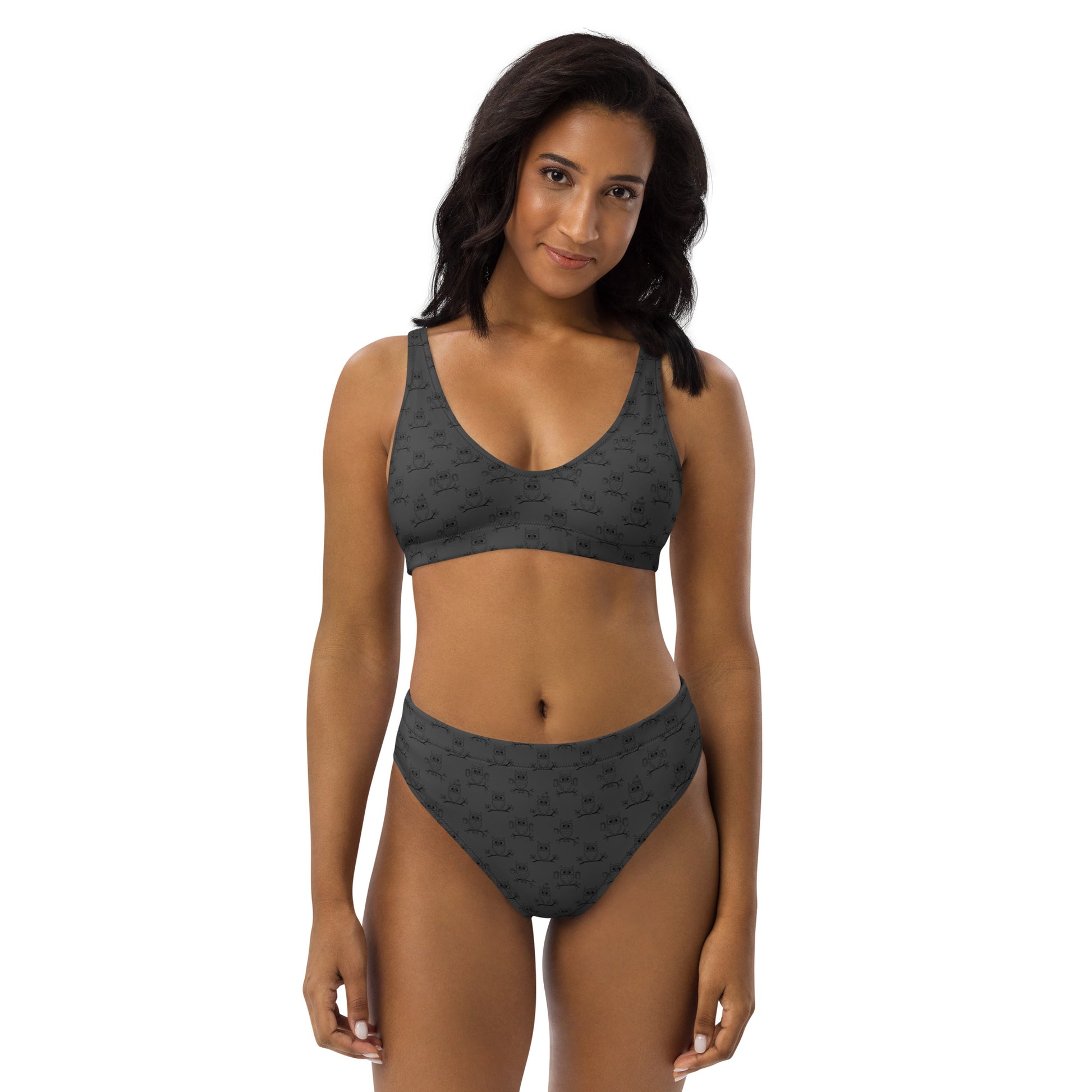 Recycled High-Waisted Bikini – Eco-Friendly Swimwear for owl Lovers - Dudeily