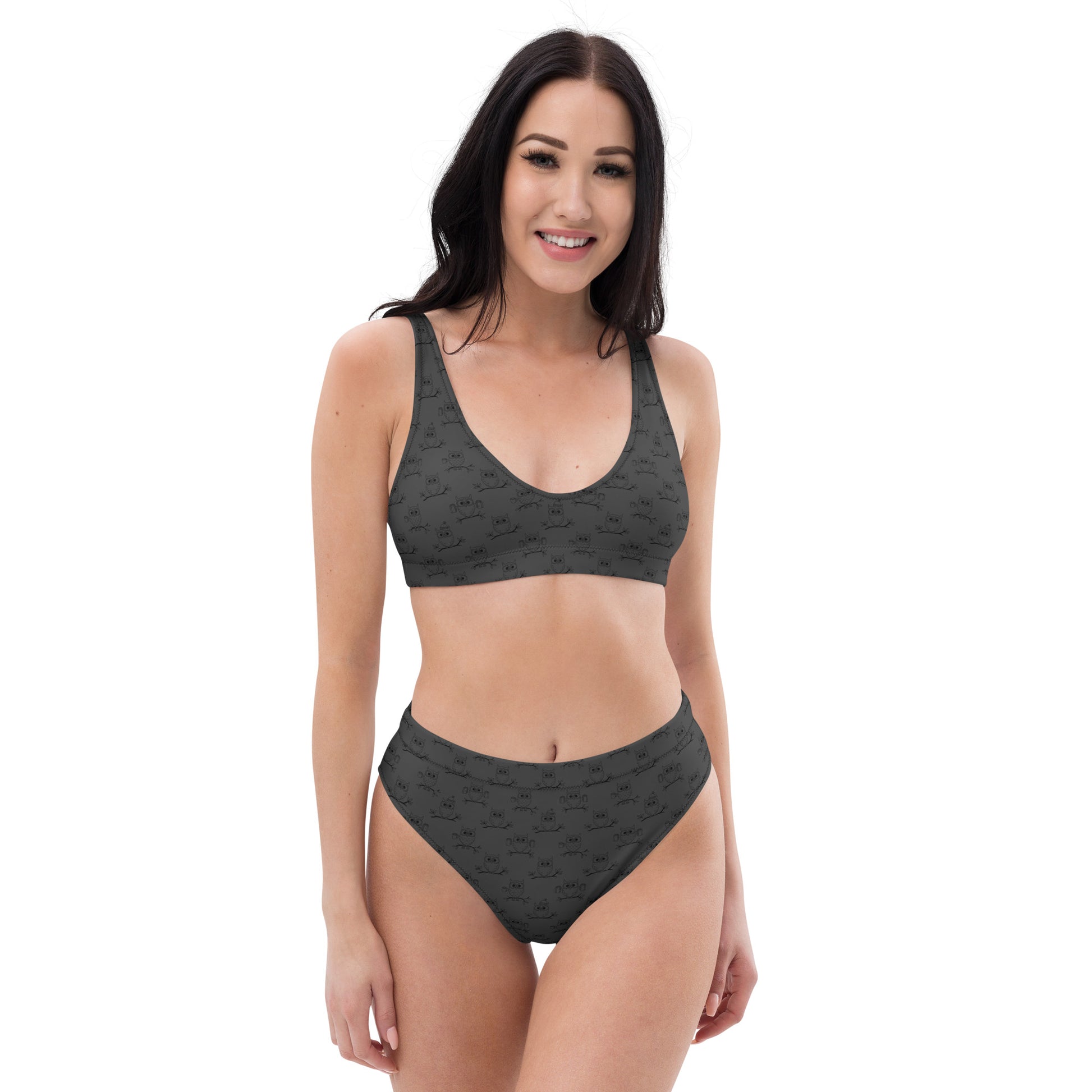 Recycled High-Waisted Bikini – Eco-Friendly Swimwear for owl Lovers - Dudeily