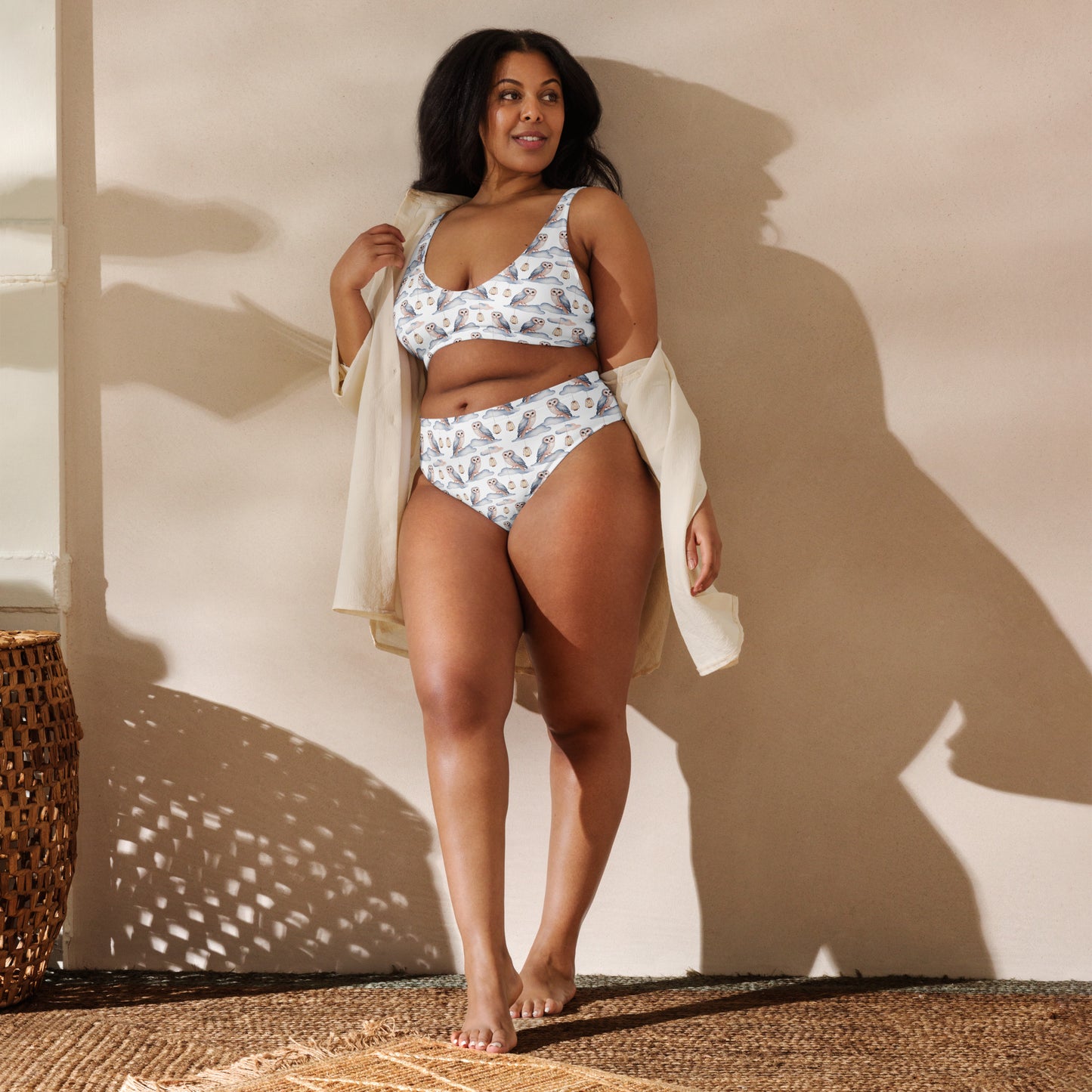 Recycled High-Waisted Bikini – Eco-Friendly Owl Print Swimwear - Dudeily