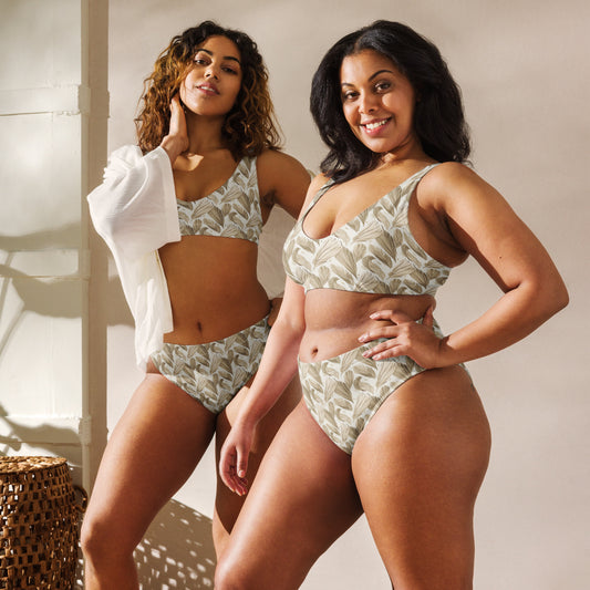 Recycled High-Waisted Bikini – Eco-Friendly Owl Print Swimwear - Dudeily