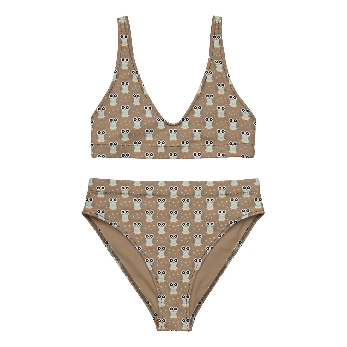 Recycled High-Waisted Bikini – Eco-Friendly Owl Print Swimwear - Dudeily