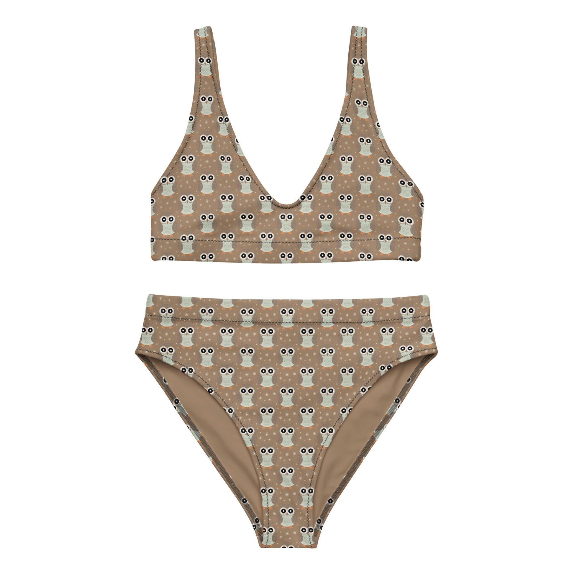 Recycled High-Waisted Bikini – Eco-Friendly Owl Print Swimwear - Dudeily