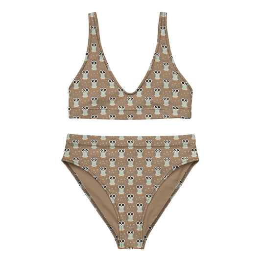 Recycled High-Waisted Bikini – Eco-Friendly Owl Print Swimwear - Dudeily