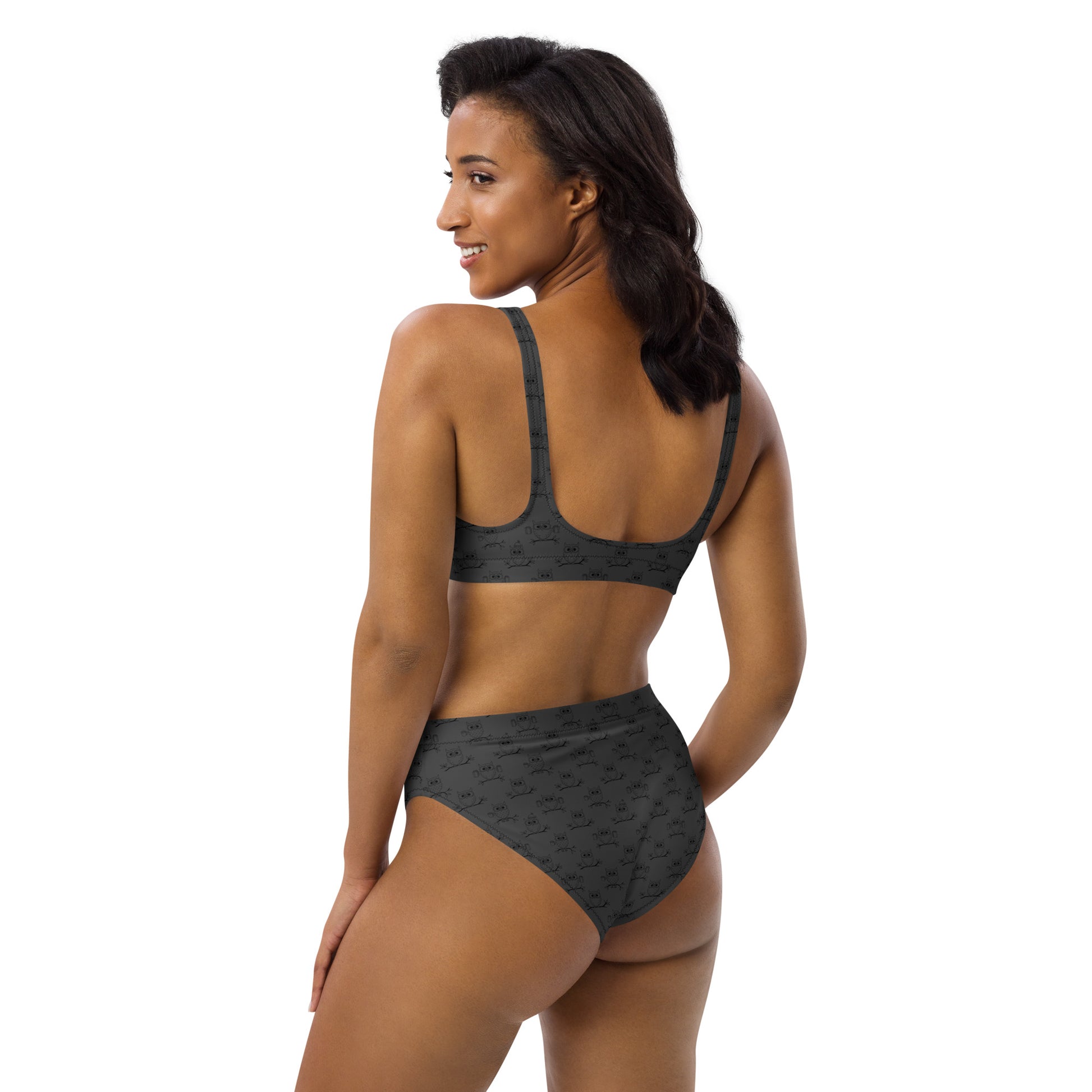 Recycled High-Waisted Bikini – Eco-Friendly Swimwear for owl Lovers - Dudeily