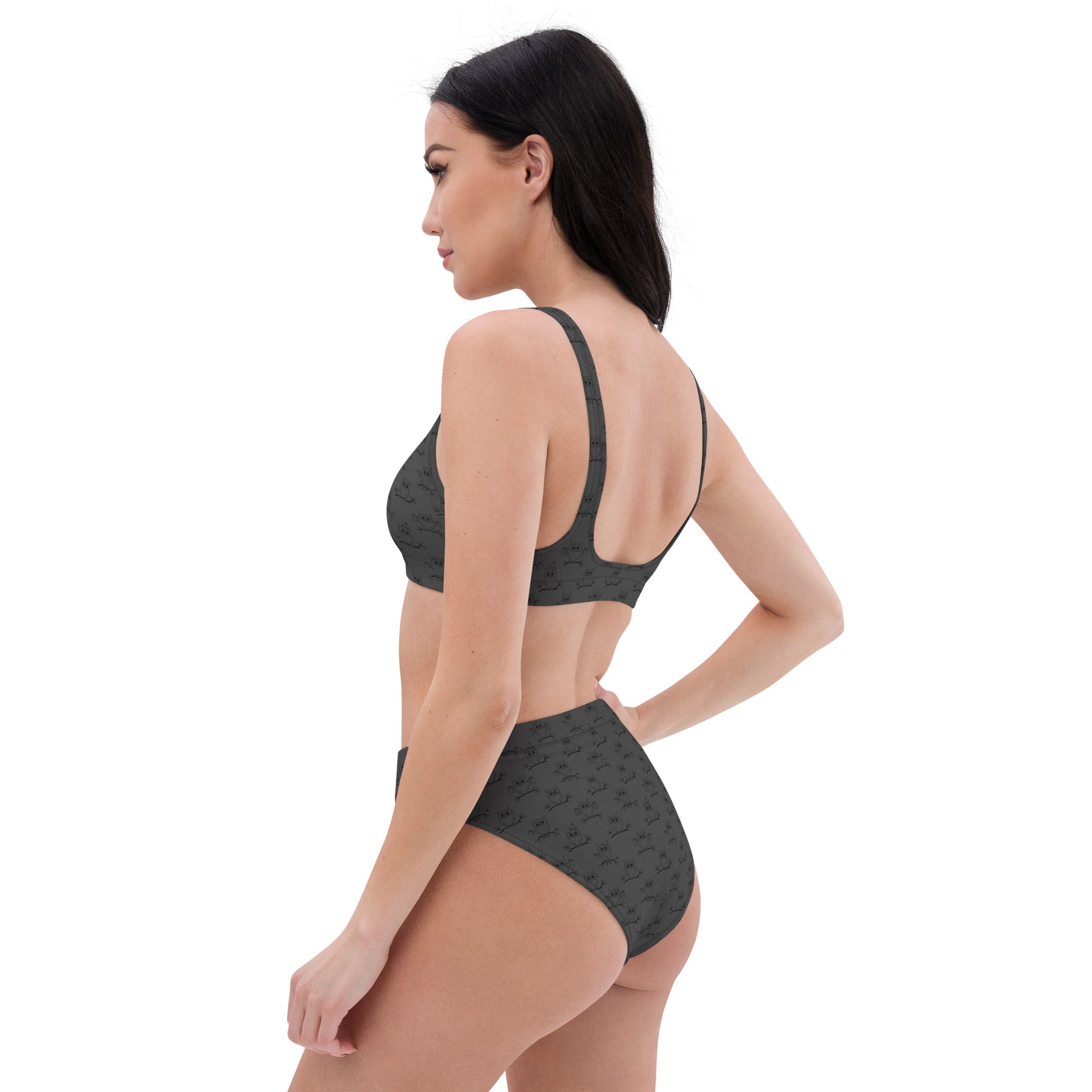 Recycled High-Waisted Bikini – Eco-Friendly Swimwear for owl Lovers - Dudeily