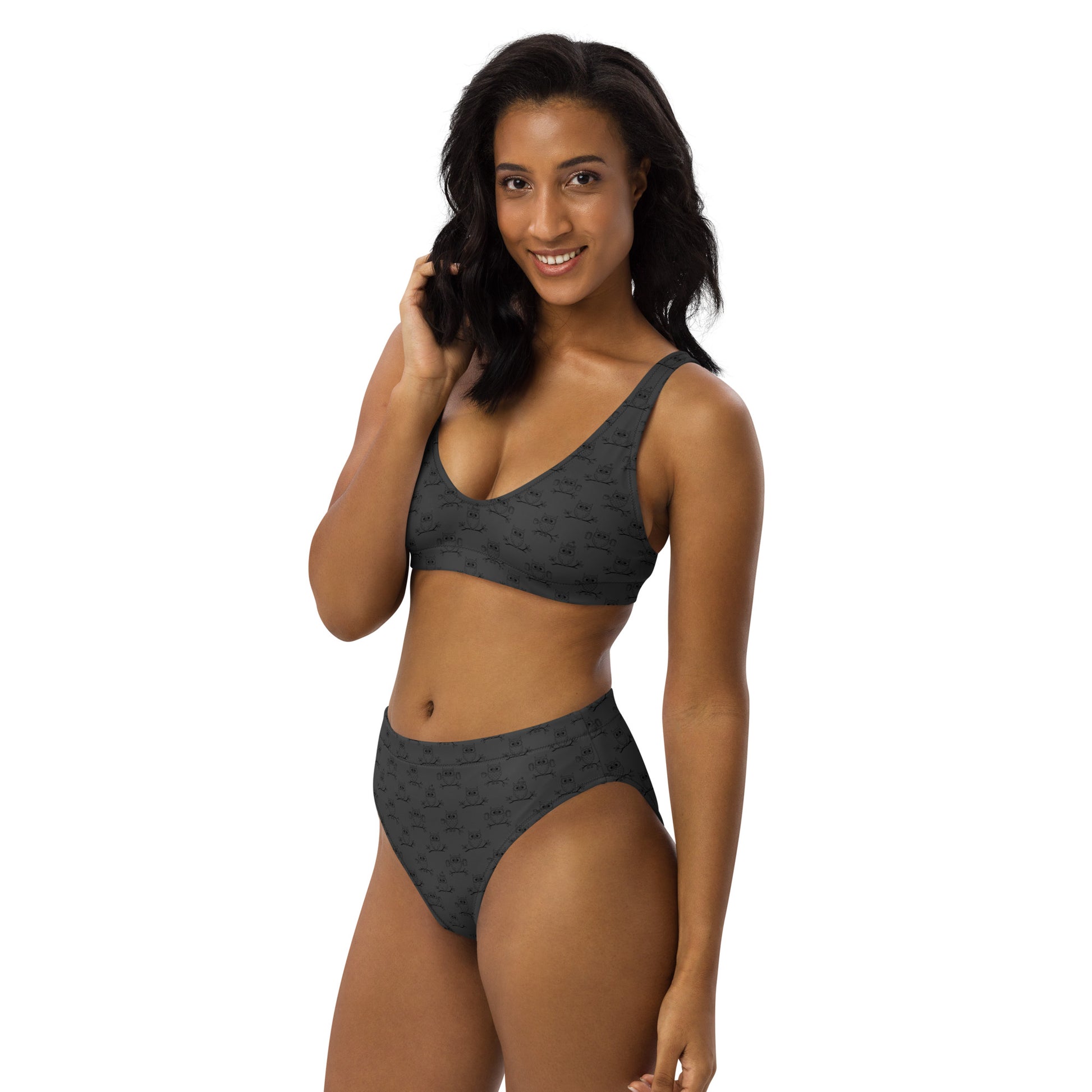 Recycled High-Waisted Bikini – Eco-Friendly Swimwear for owl Lovers - Dudeily