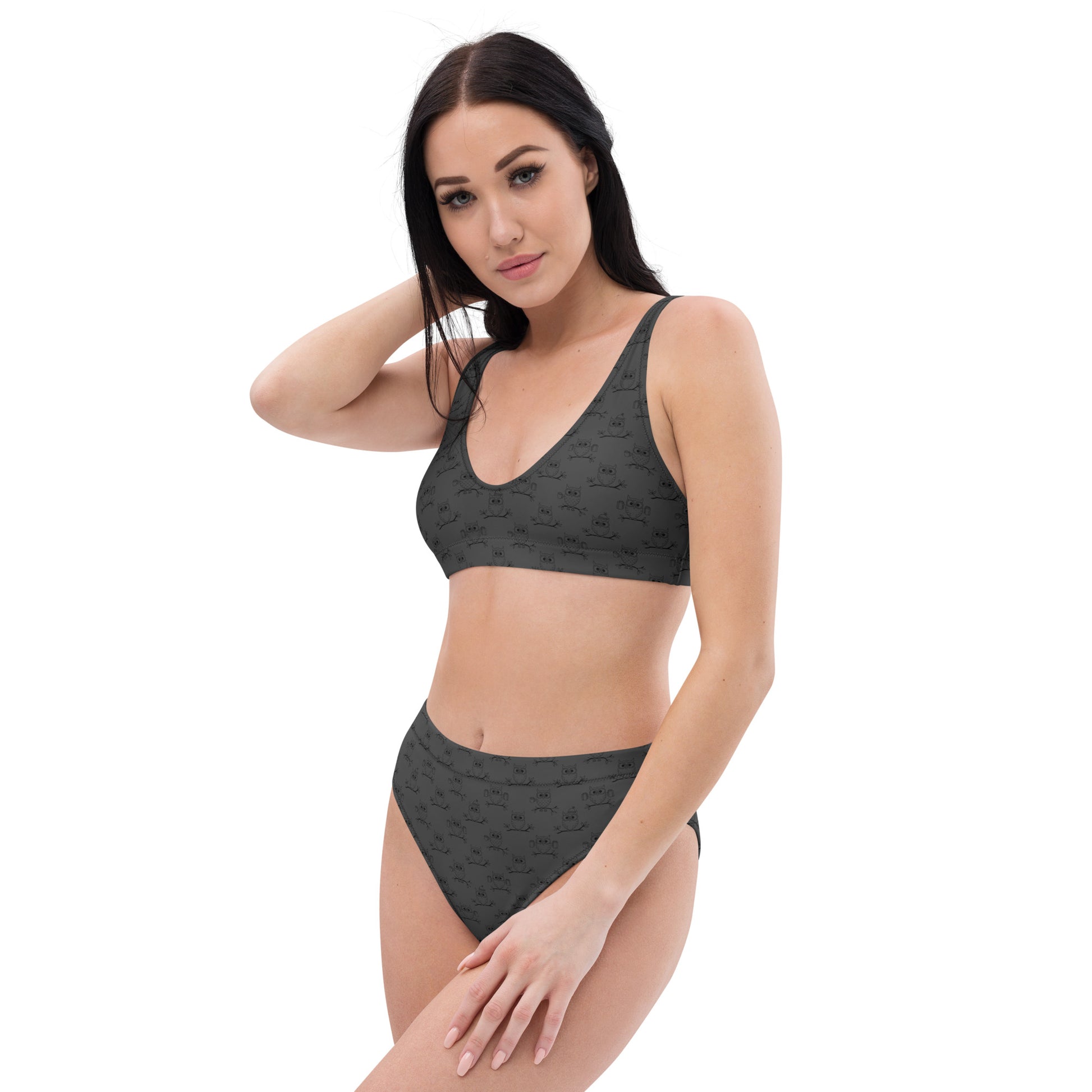 Recycled High-Waisted Bikini – Eco-Friendly Swimwear for owl Lovers - Dudeily