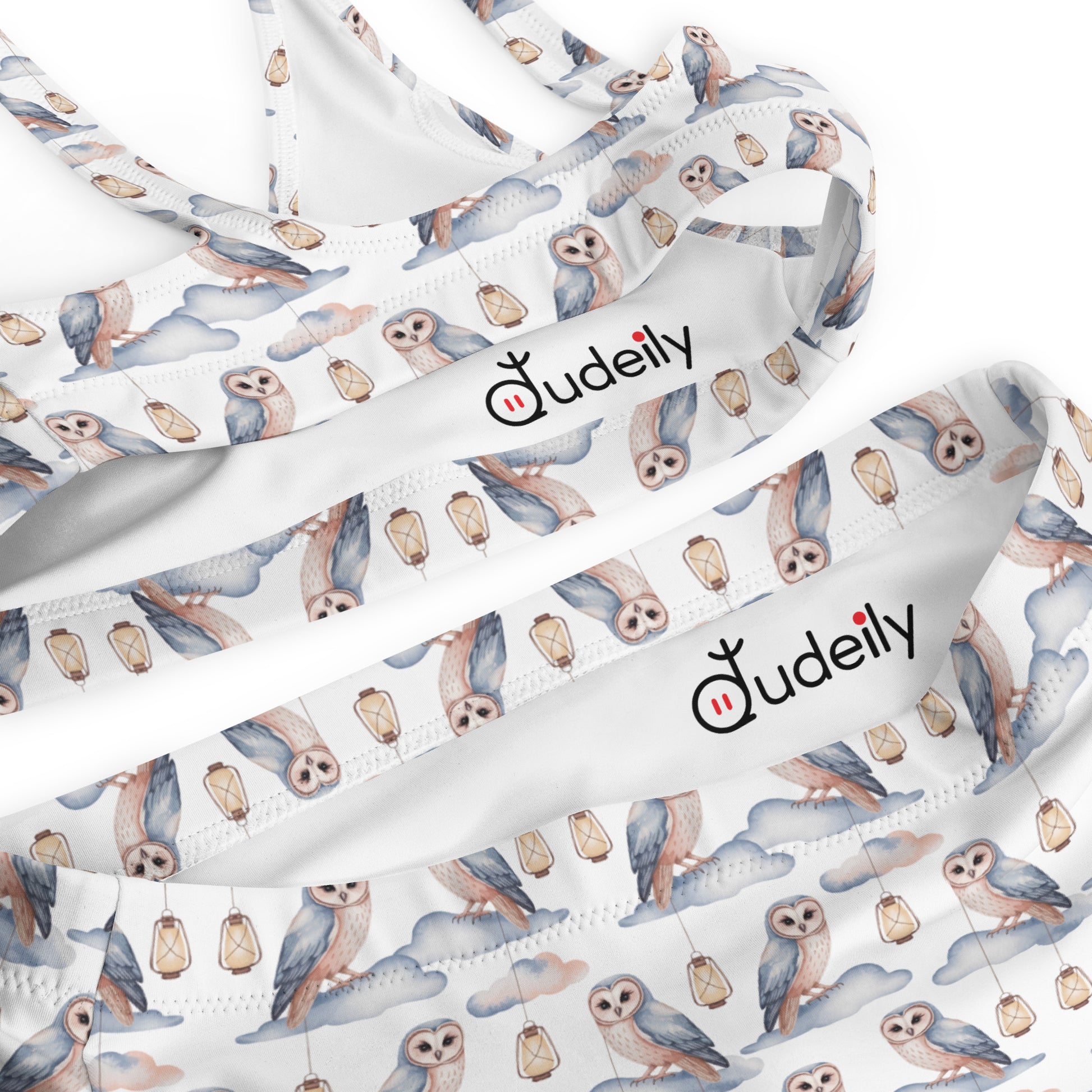 Recycled High-Waisted Bikini – Eco-Friendly Owl Print Swimwear - Dudeily