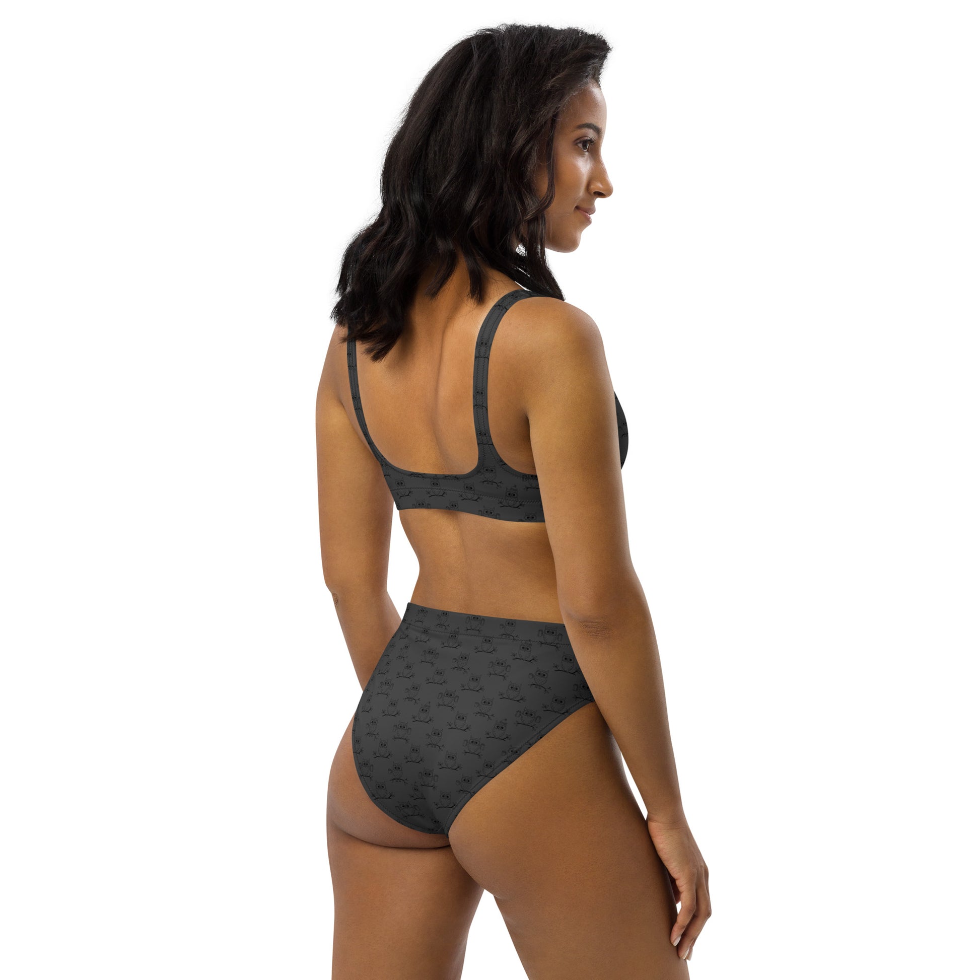 Recycled High-Waisted Bikini – Eco-Friendly Swimwear for owl Lovers - Dudeily