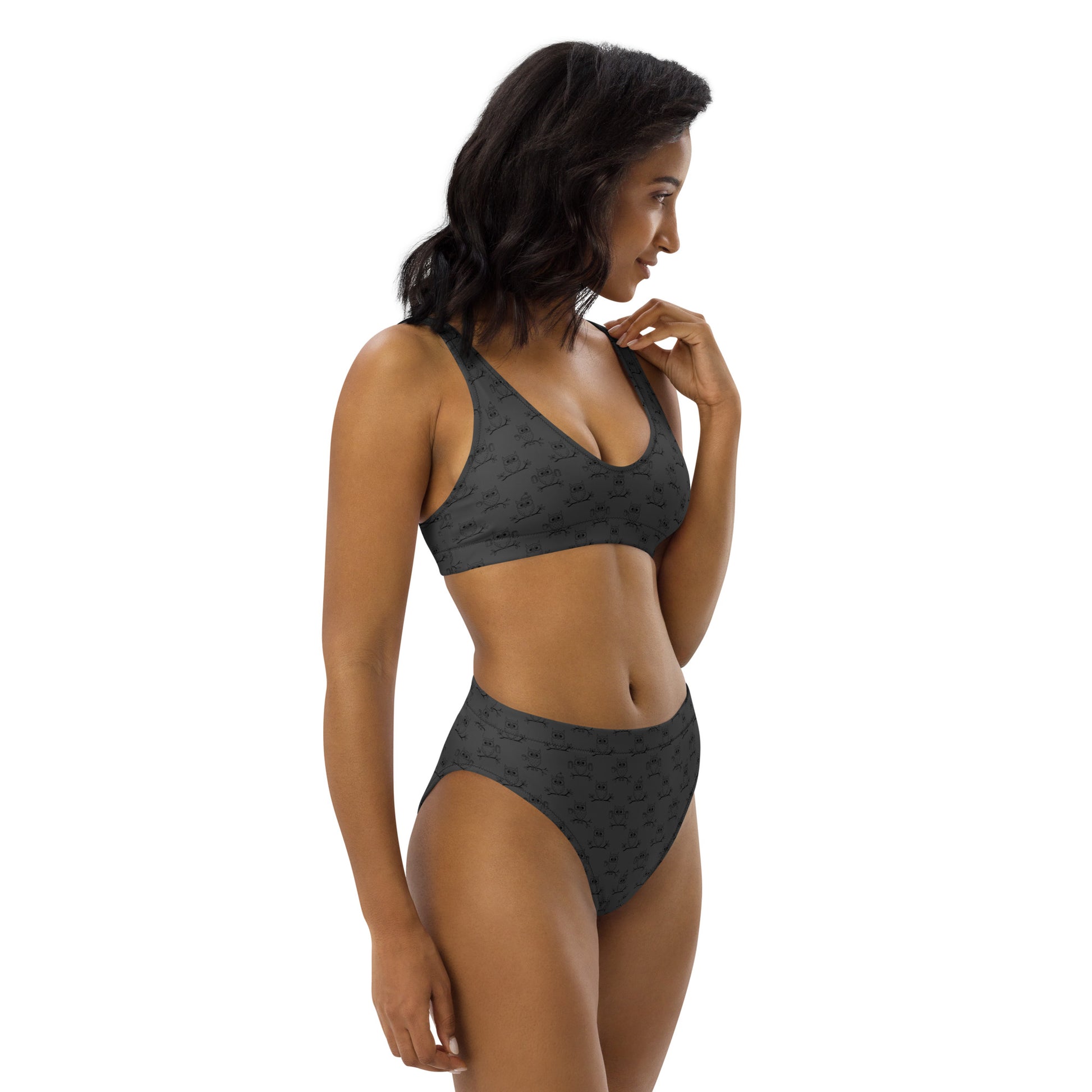 Recycled High-Waisted Bikini – Eco-Friendly Swimwear for owl Lovers - Dudeily