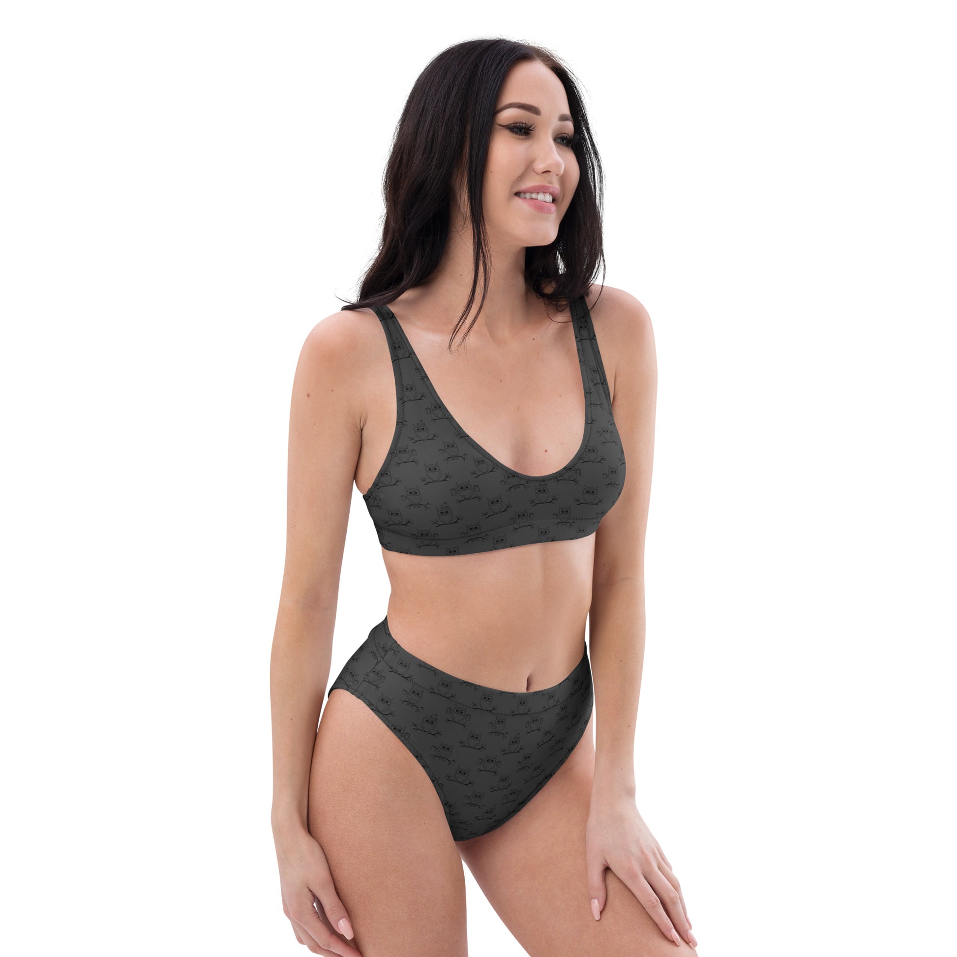 Recycled High-Waisted Bikini – Eco-Friendly Swimwear for owl Lovers - Dudeily